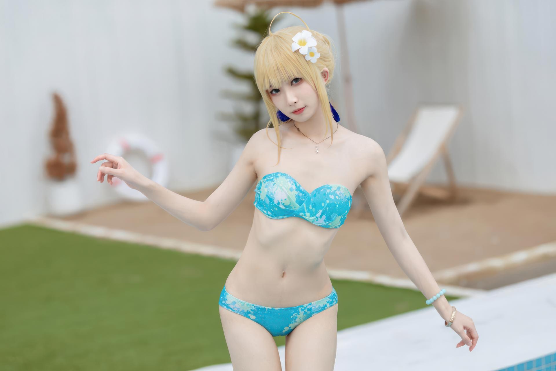 [Cosplay] Feng Jiangjiang v - FGO Saber Swimsuit Cosplay Photo Set 49P