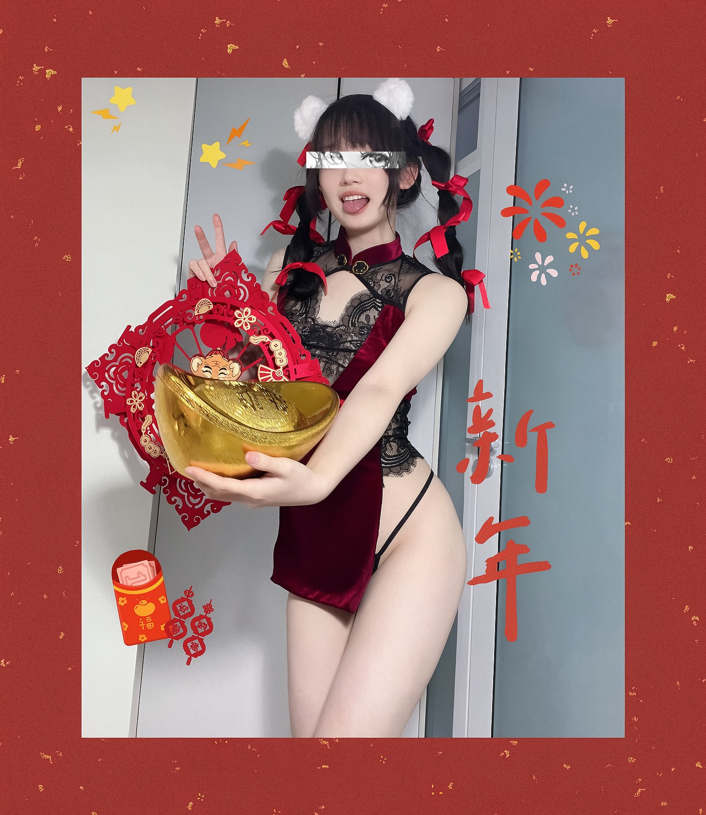 [私房] 刺卜(連連) - 白虎私拍合集 #02：黑色蕾絲白絲天使捆綁 163P46V