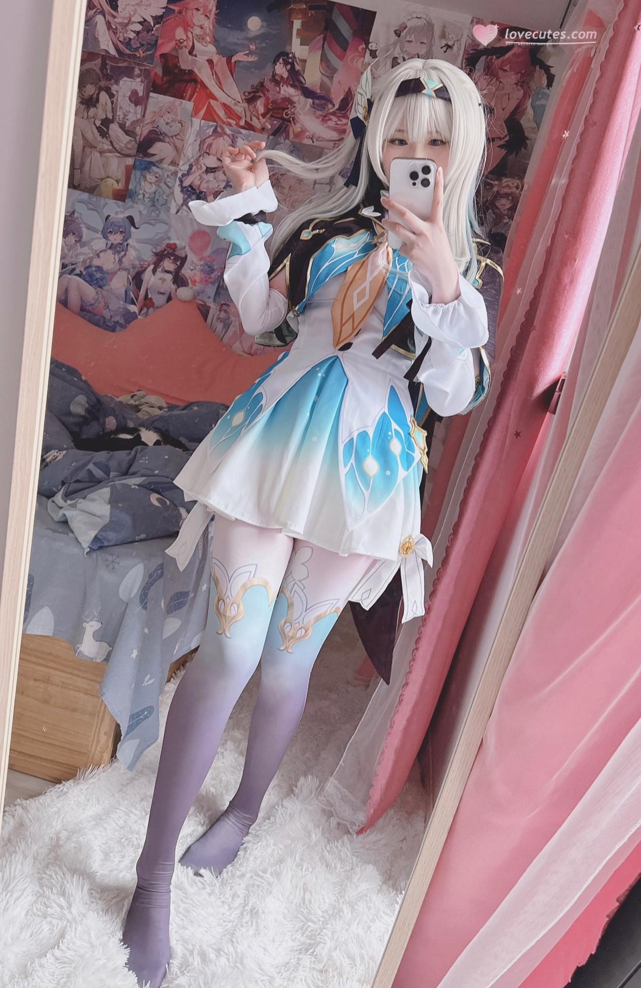 [cosplay] 習呆呆 - 流萤：白絲翘臀蕾絲內衣大尺度角色還原 20P1V