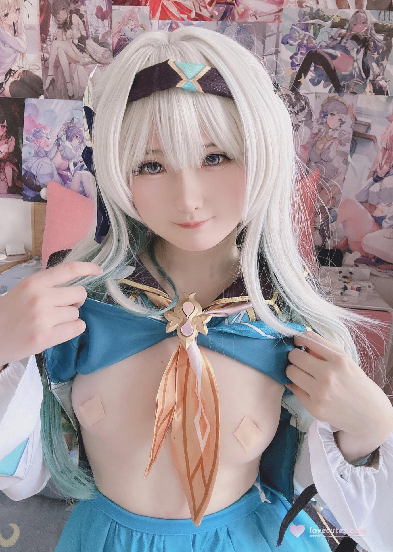 [cosplay] 習呆呆 - 流萤：白絲翘臀蕾絲內衣大尺度角色還原 20P1V