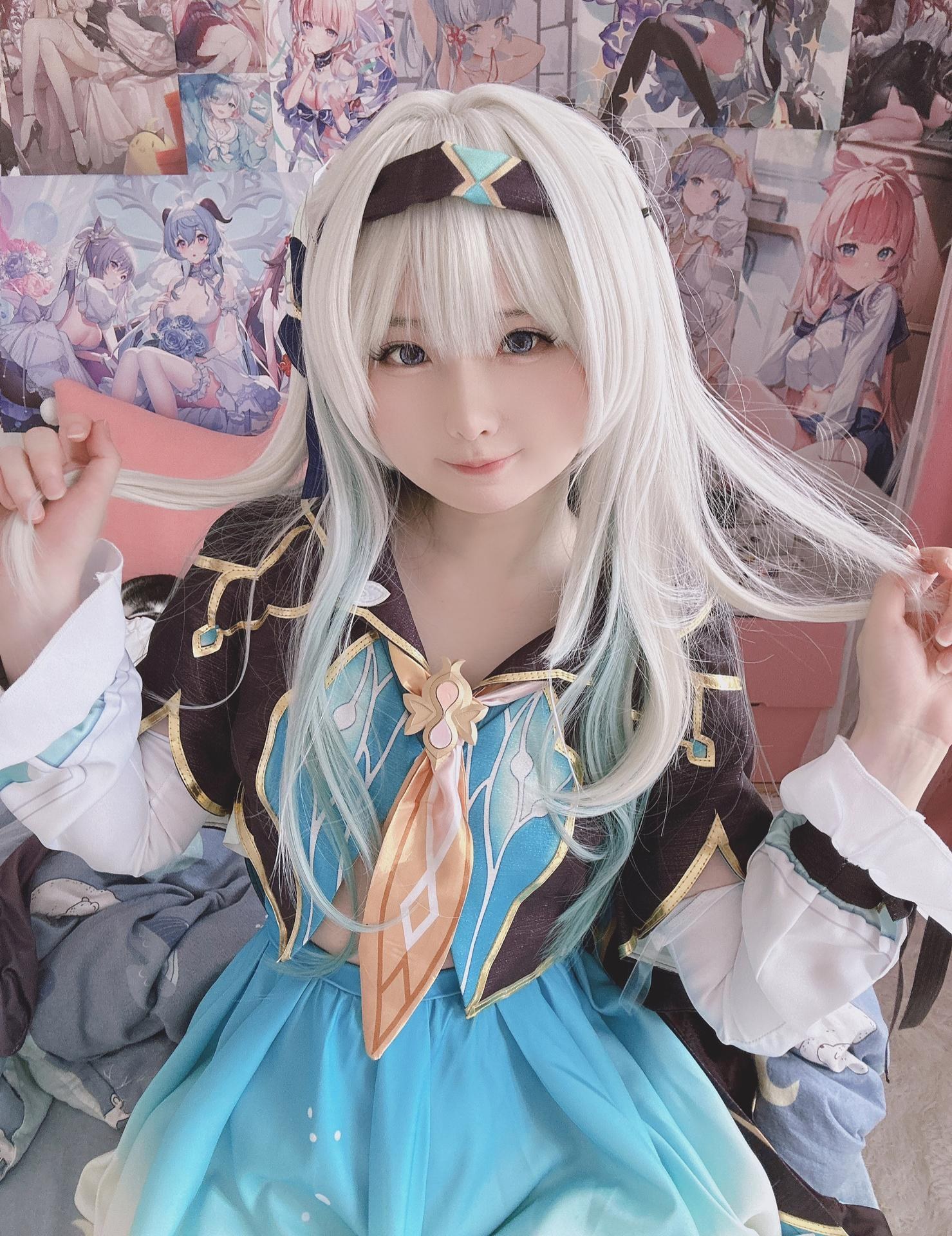 [cosplay] 習呆呆 - 流萤：白絲翘臀蕾絲內衣大尺度角色還原 20P1V