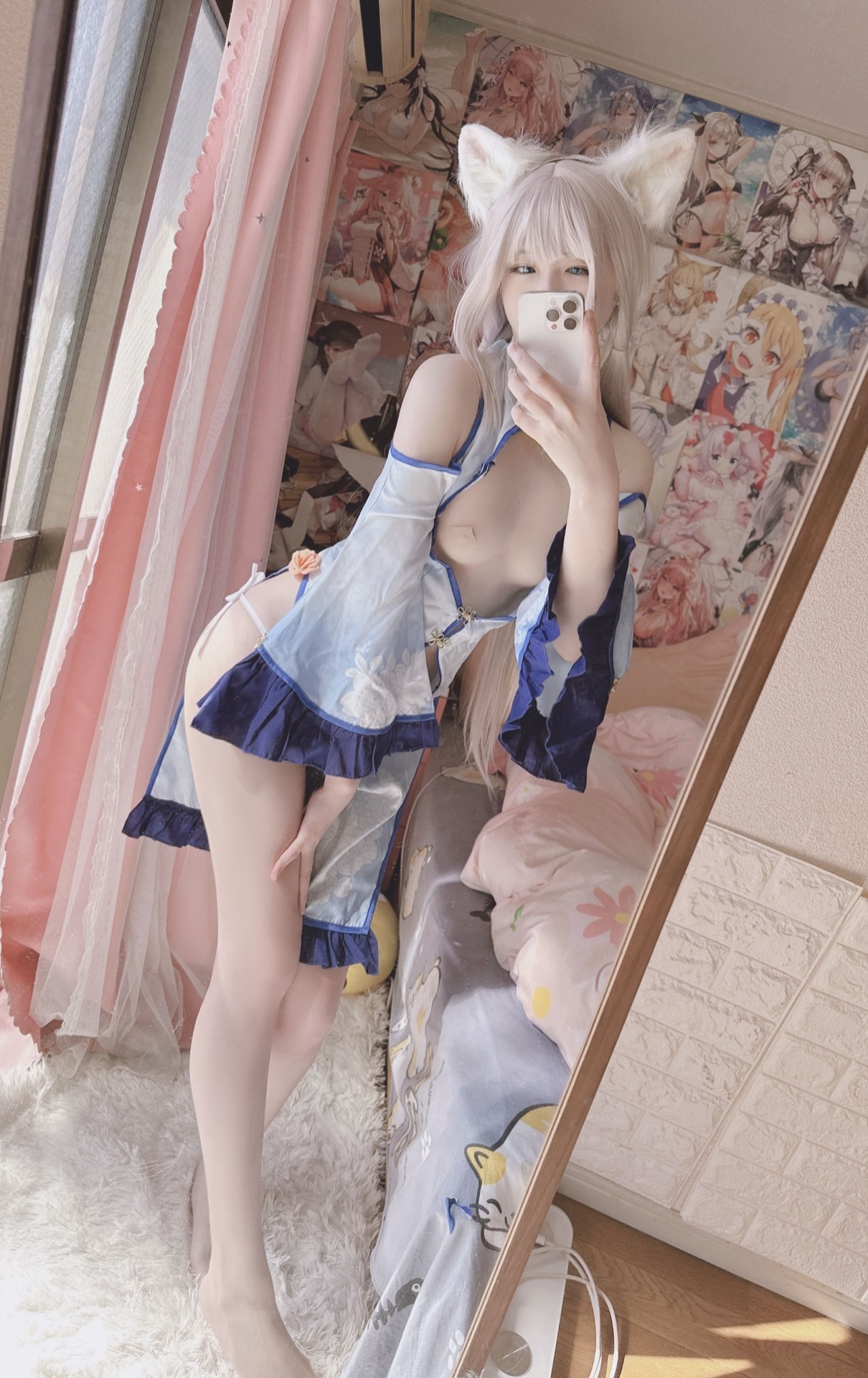 [cosplay] 習呆呆 - 旗袍香兰子：旗袍貓耳白絲大尺度角色還原 14P1V