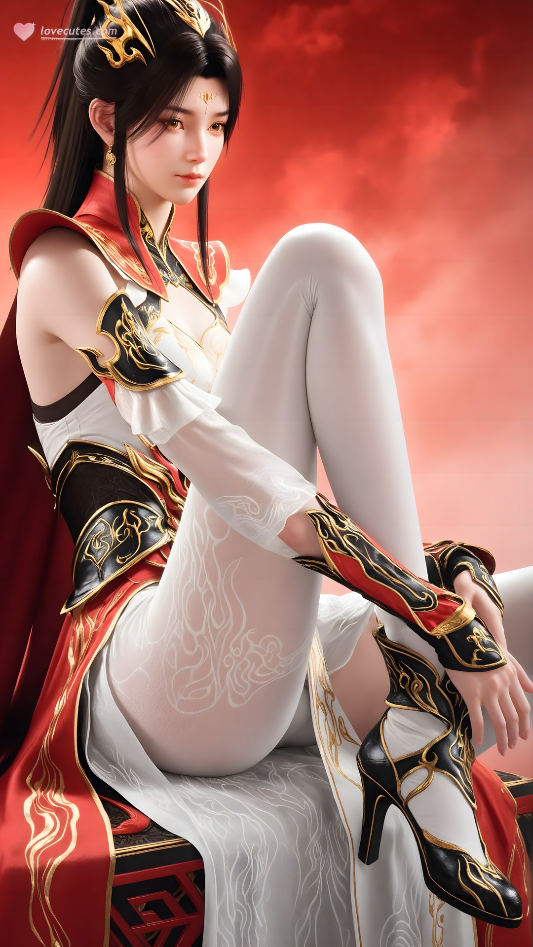 AI Generated Anime Girl - 大主宰 蕭瀟：紅白禮裝白絲角色圖集 70P