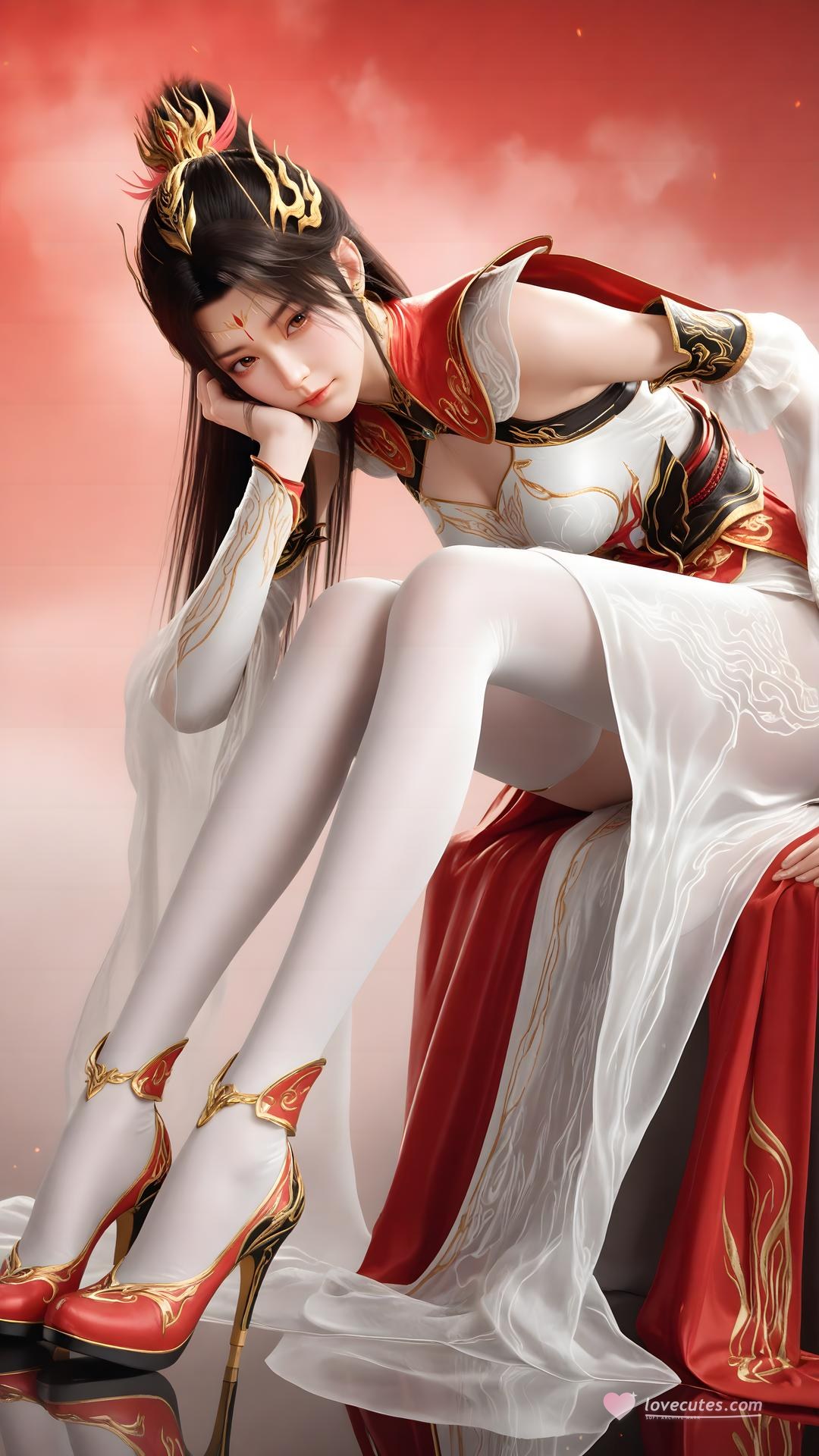 AI Generated Anime Girl - 大主宰 蕭瀟：紅白禮裝白絲角色圖集 70P