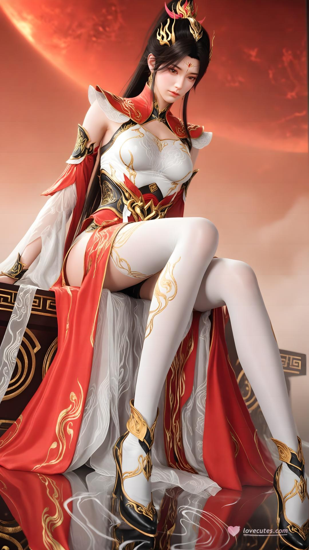 AI Generated Anime Girl - 大主宰 蕭瀟：紅白禮裝白絲角色圖集 70P