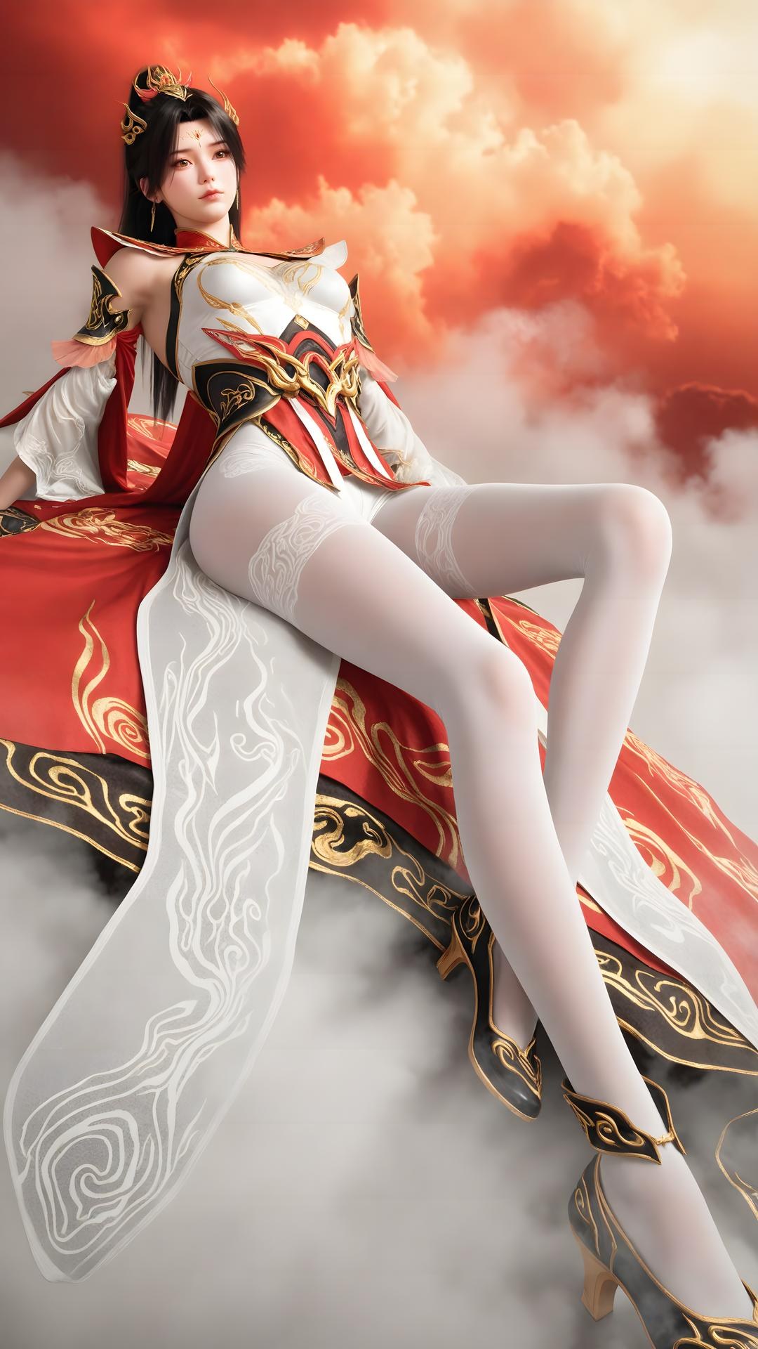 AI Generated Anime Girl - 大主宰 蕭瀟：紅白禮裝白絲角色圖集 70P