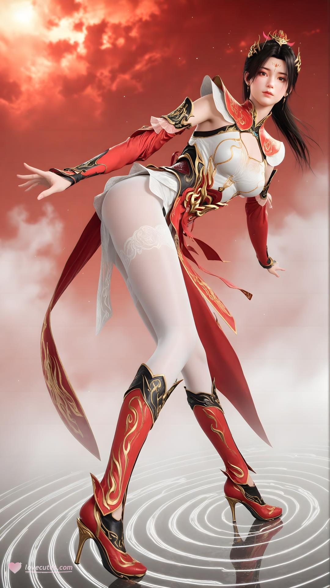 AI Generated Anime Girl - 大主宰 蕭瀟：紅白禮裝白絲角色圖集 70P
