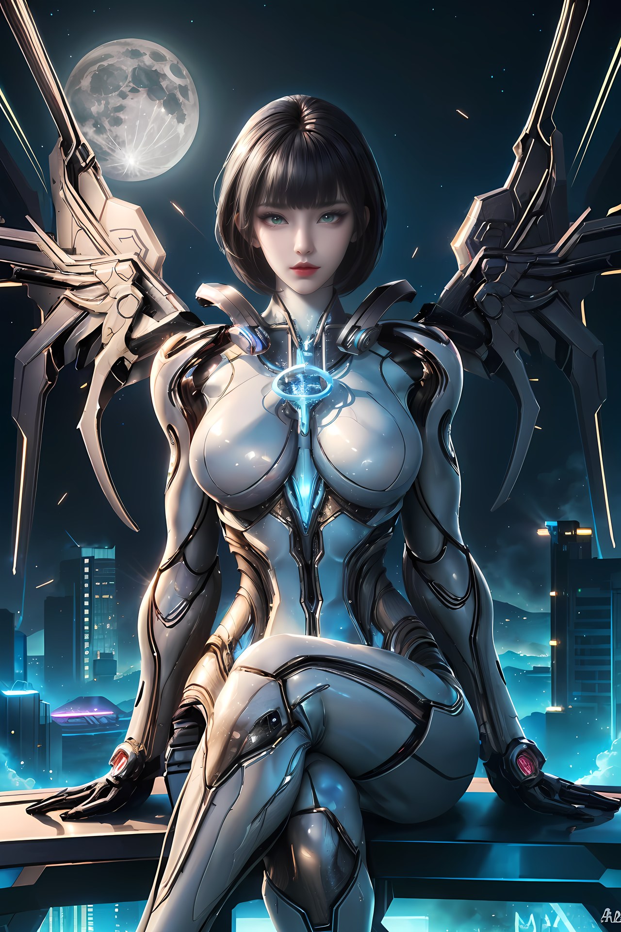 AI Generated Anime Girl - 姬青 メカボディスーツ都市夜景画像集 77P