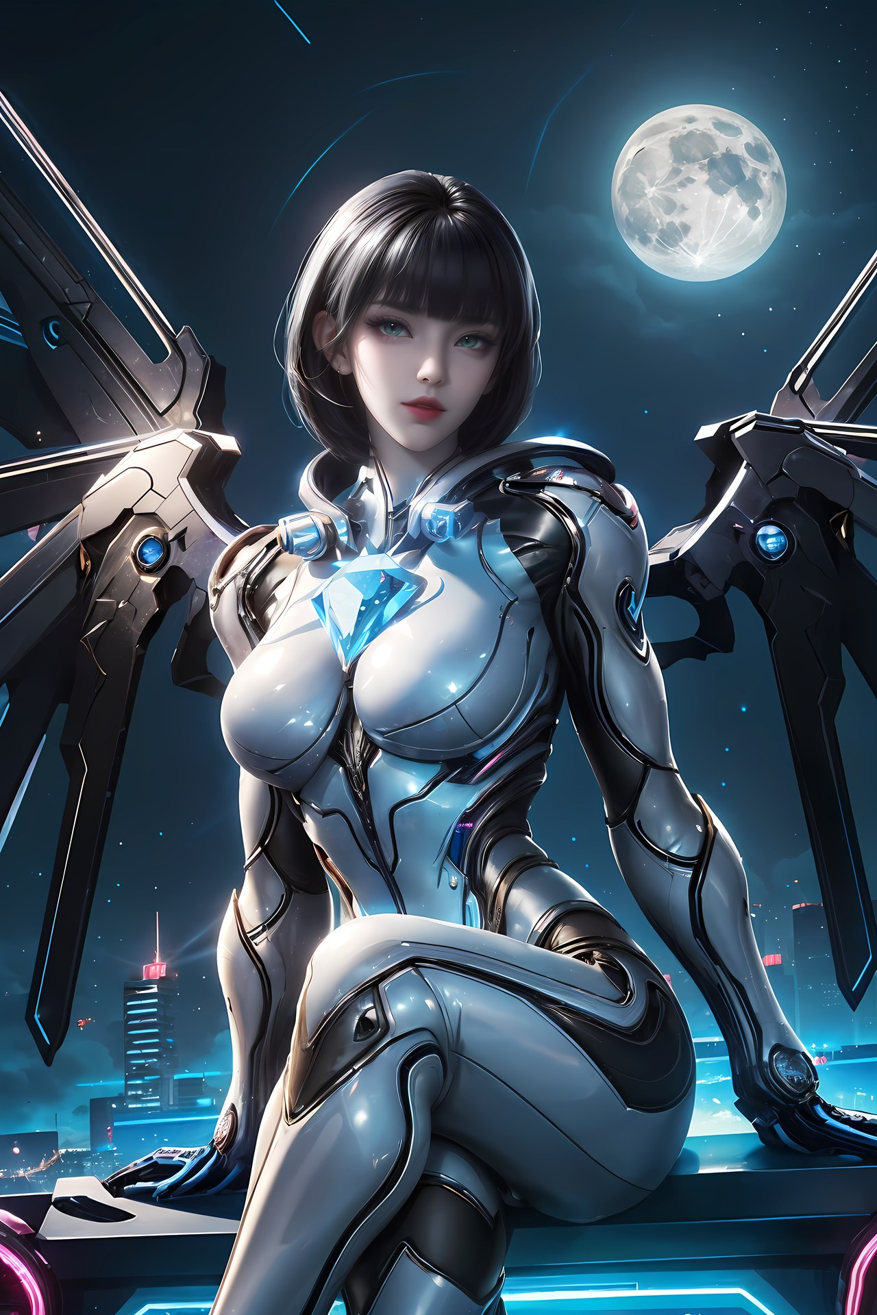 AI Generated Anime Girl - 姬青 メカボディスーツ都市夜景画像集 77P