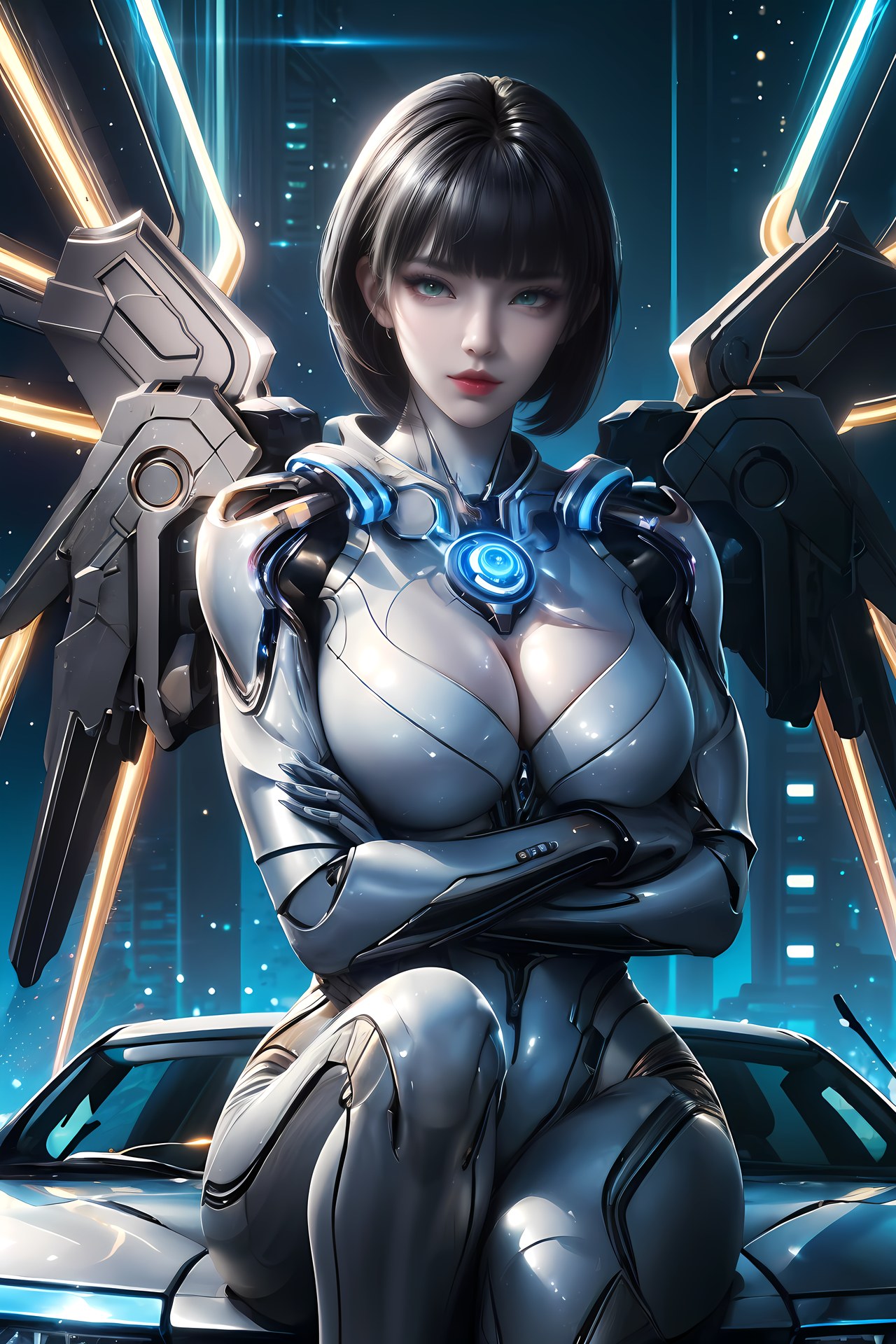 AI Generated Anime Girl - 姬青 メカボディスーツ都市夜景画像集 77P