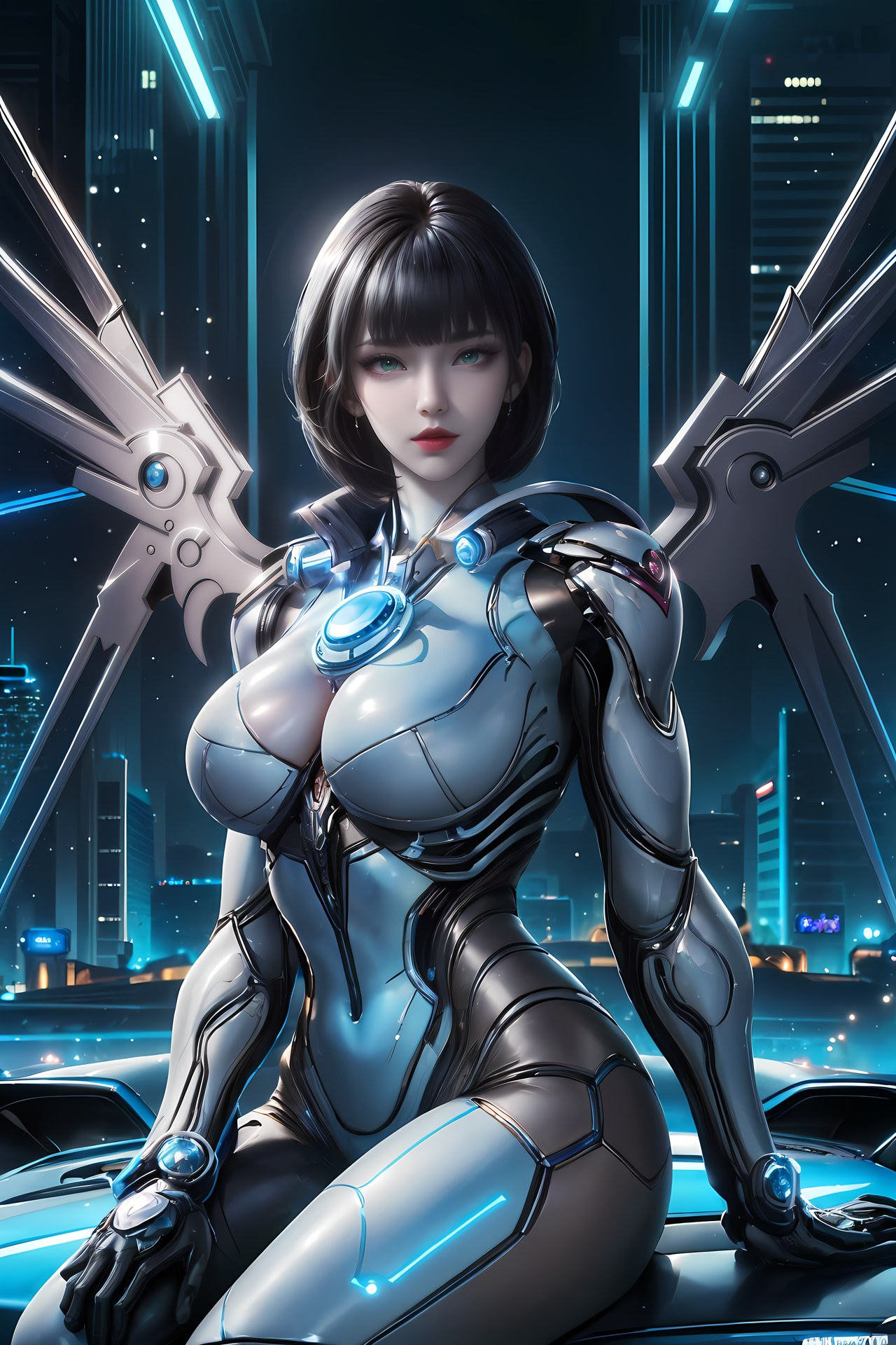 AI Generated Anime Girl - 姬青 メカボディスーツ都市夜景画像集 77P