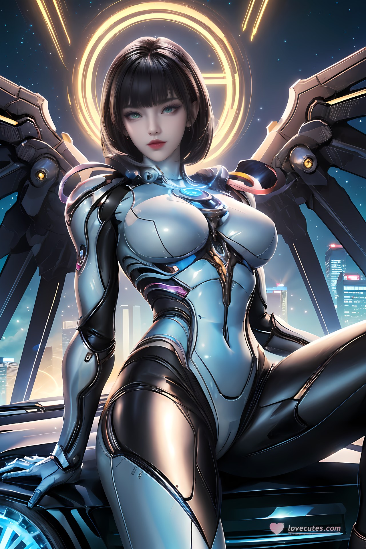 AI Generated Anime Girl - 姬青 メカボディスーツ都市夜景画像集 77P