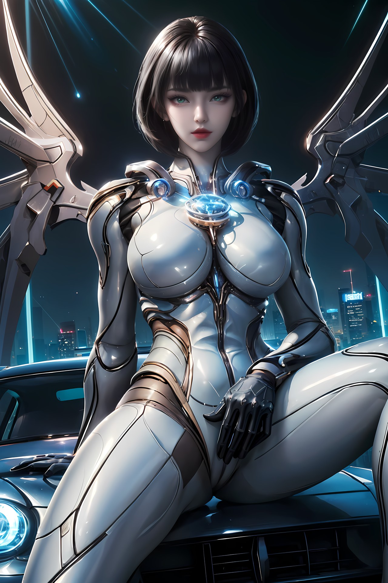 AI Generated Anime Girl - 姬青 メカボディスーツ都市夜景画像集 77P