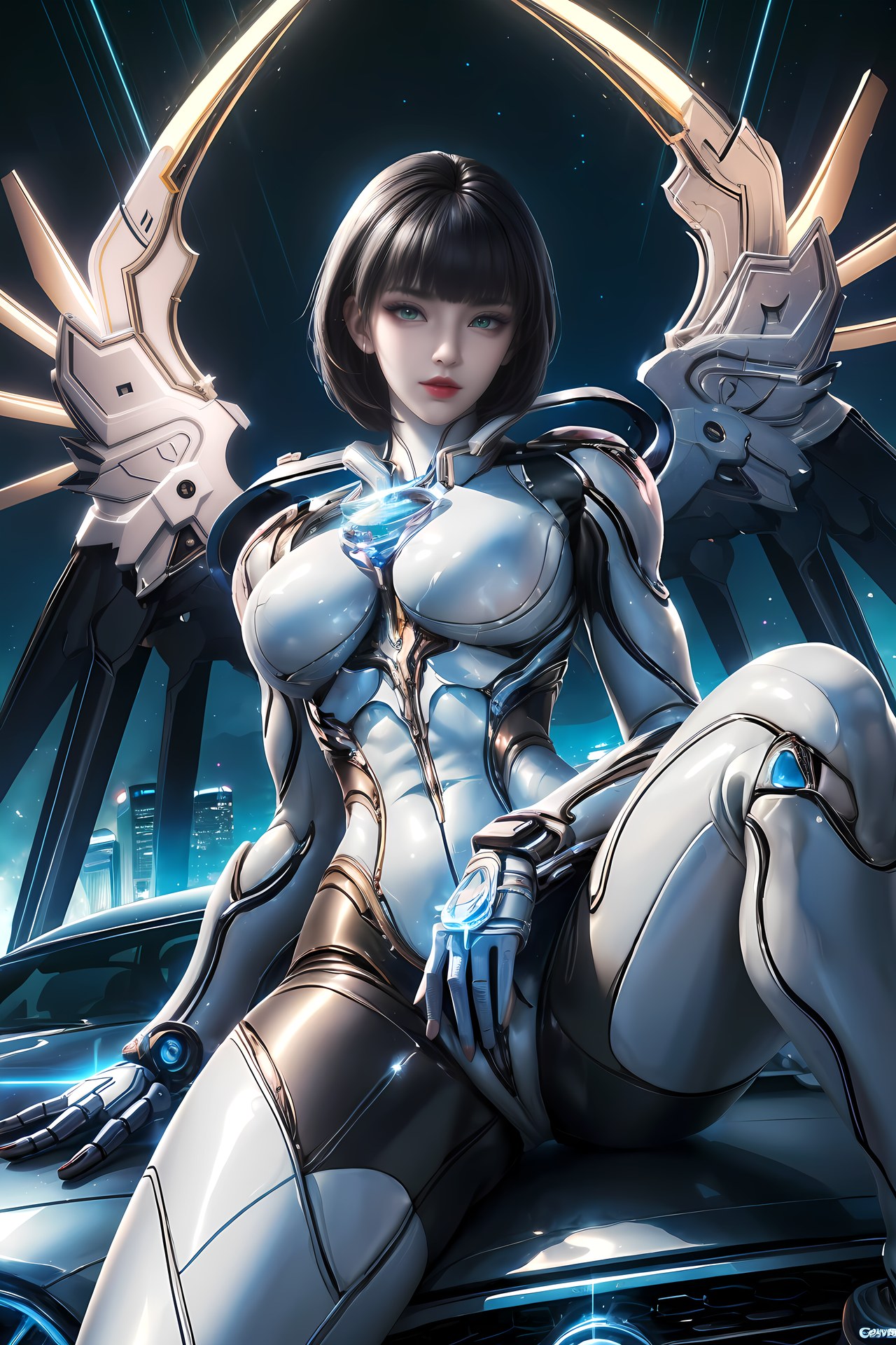 AI Generated Anime Girl - 姬青 メカボディスーツ都市夜景画像集 77P