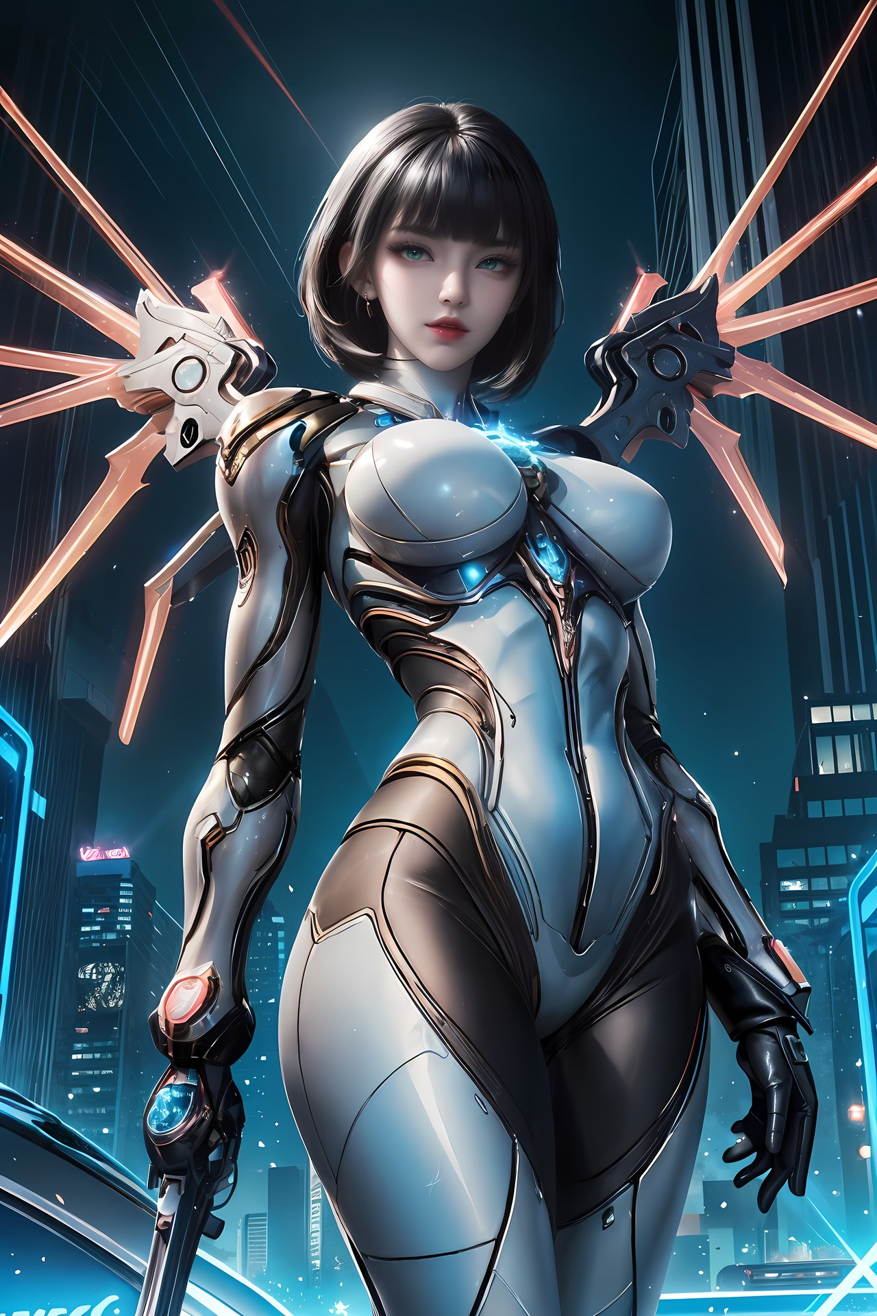 AI Generated Anime Girl - 姬青 メカボディスーツ都市夜景画像集 77P