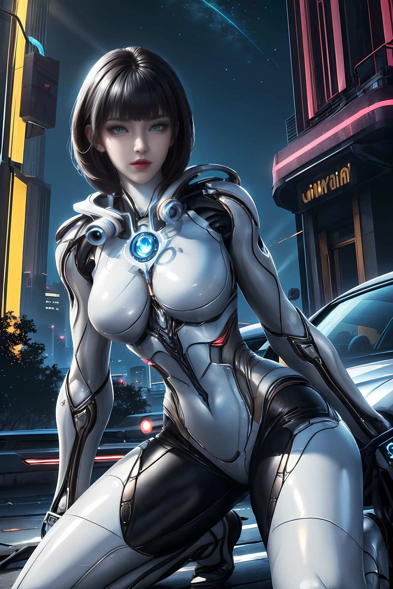 AI Generated Anime Girl - 姬青 メカボディスーツ都市夜景画像集 77P