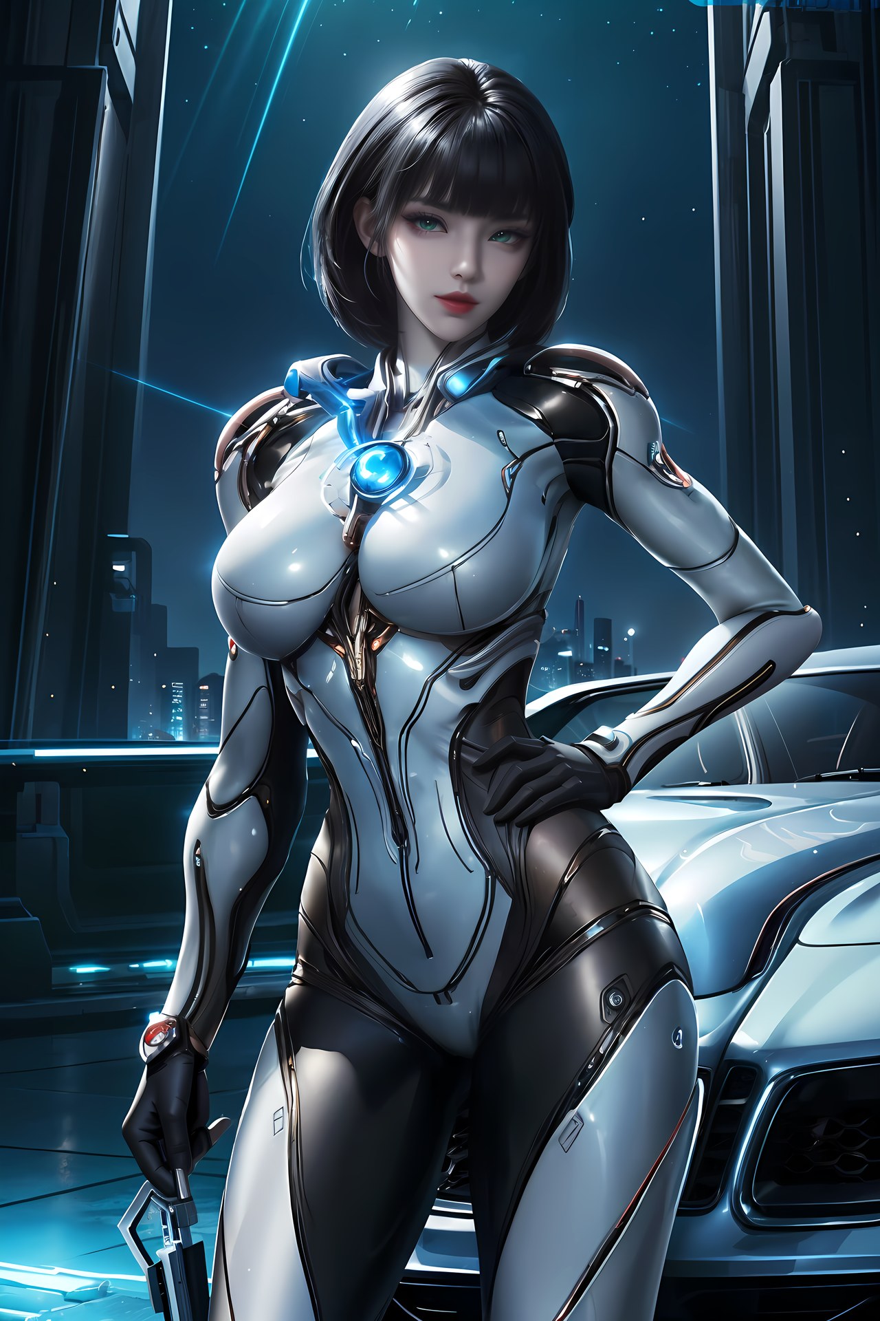 AI Generated Anime Girl - 姬青 メカボディスーツ都市夜景画像集 77P