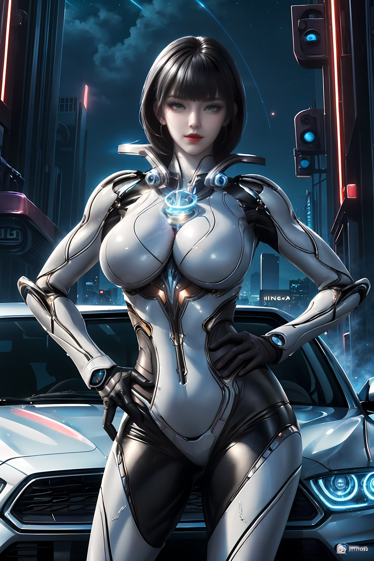 AI Generated Anime Girl - 姬青 メカボディスーツ都市夜景画像集 77P