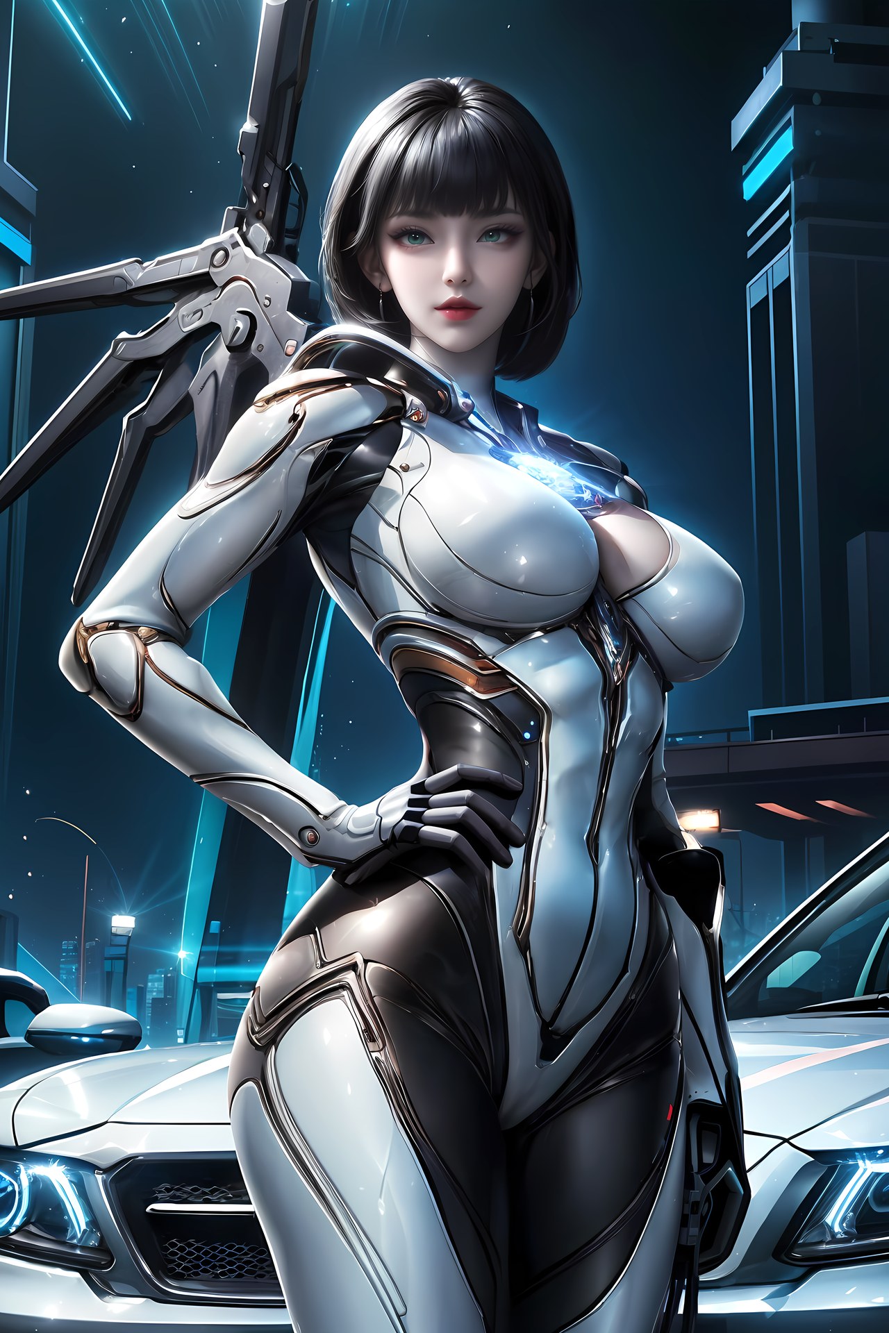 AI Generated Anime Girl - 姬青 メカボディスーツ都市夜景画像集 77P