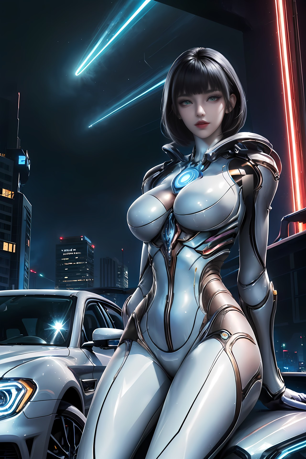 AI Generated Anime Girl - 姬青 メカボディスーツ都市夜景画像集 77P