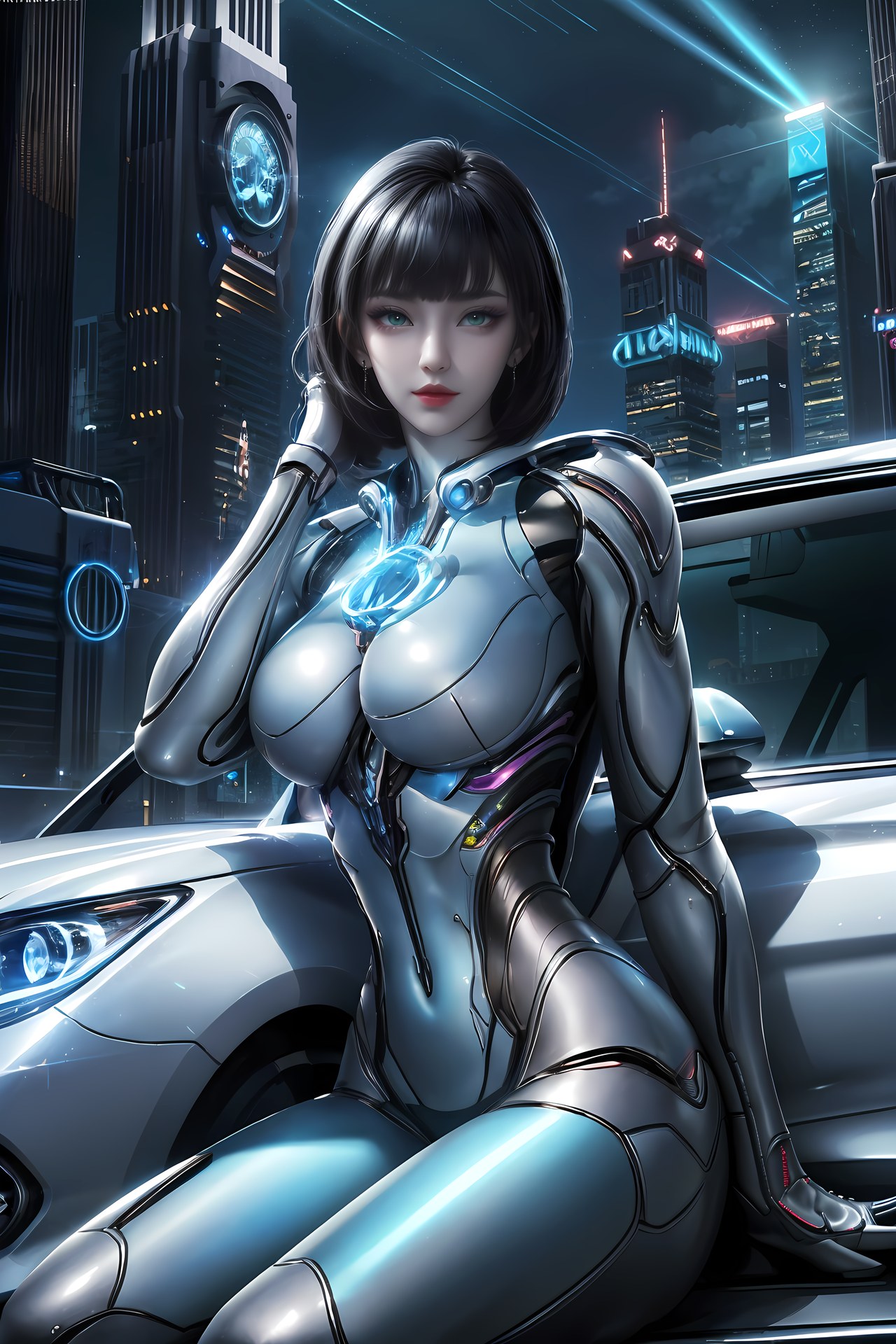 AI Generated Anime Girl - 姬青 メカボディスーツ都市夜景画像集 77P
