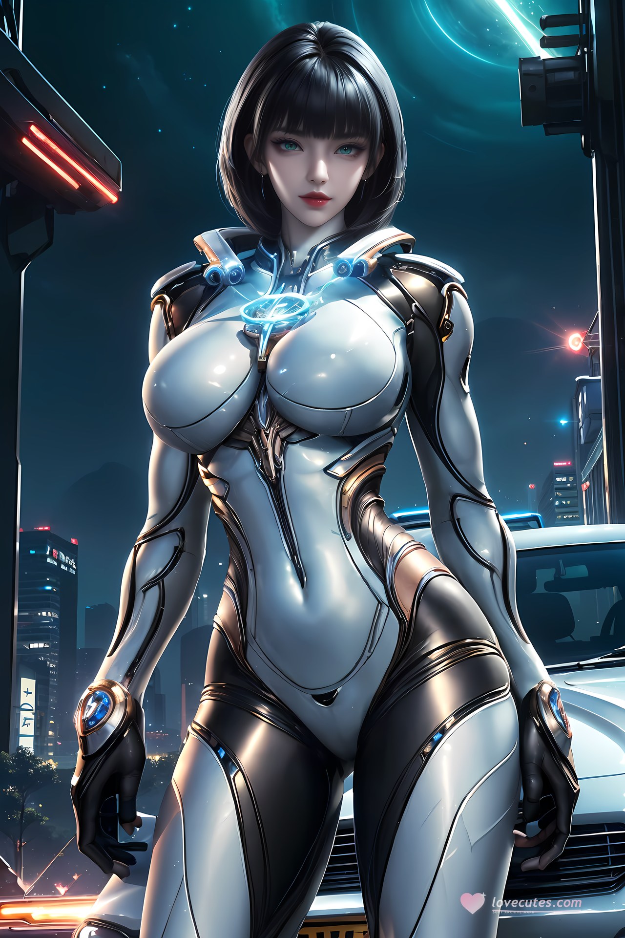 AI Generated Anime Girl - 姬青 メカボディスーツ都市夜景画像集 77P
