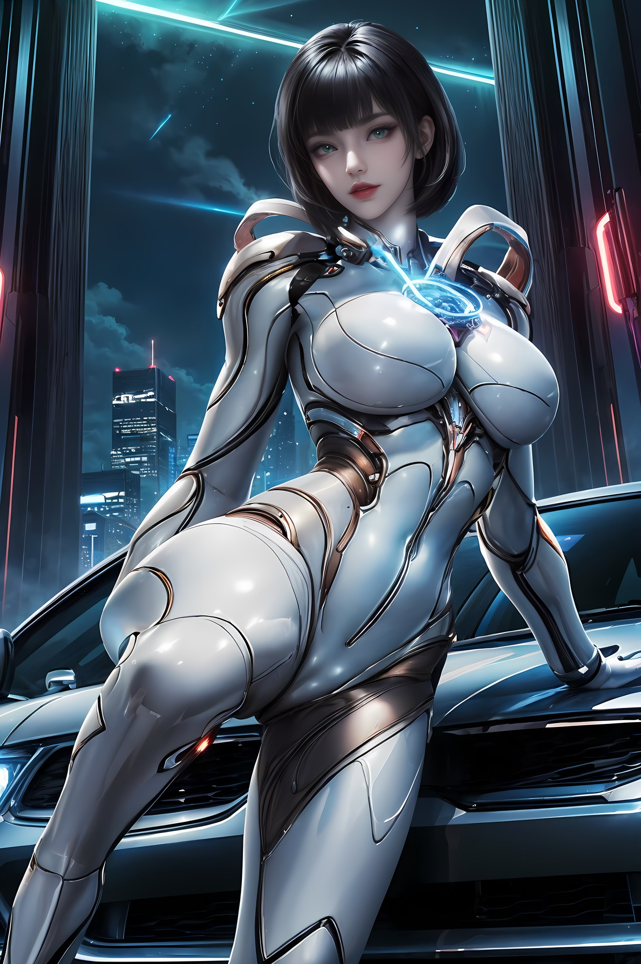 AI Generated Anime Girl - 姬青 メカボディスーツ都市夜景画像集 77P