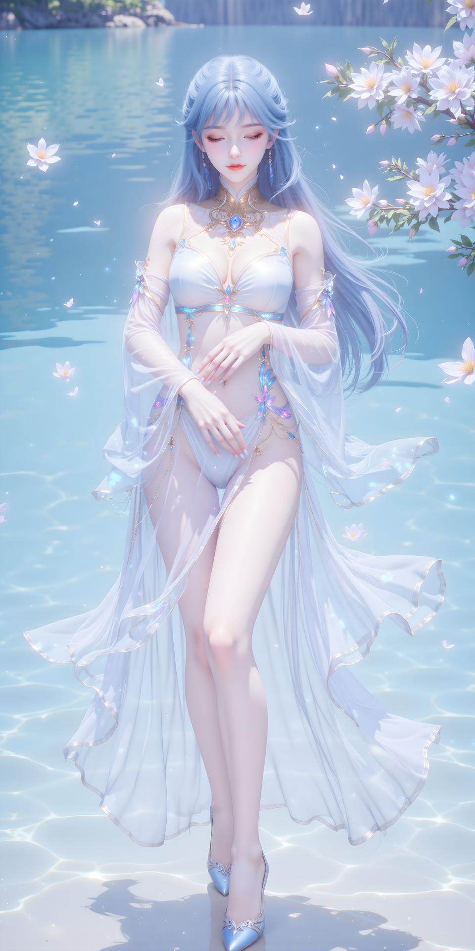AI Generated Anime Girl - 絶世唐門 唐舞桐 白ドレス水辺画像集 24P