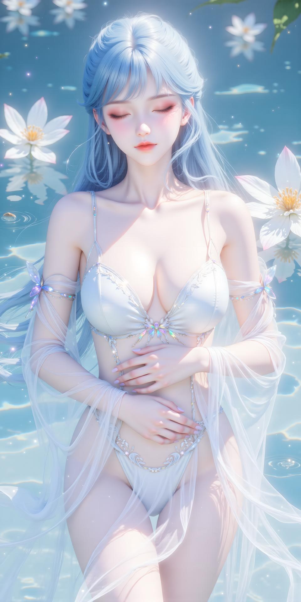 AI Generated Anime Girl - 絶世唐門 唐舞桐 白ドレス水辺画像集 24P