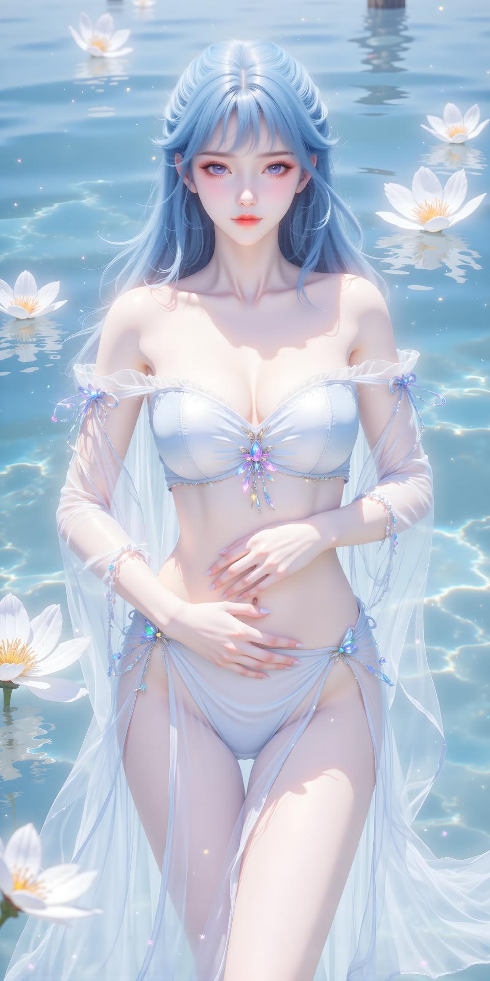 AI Generated Anime Girl - 絶世唐門 唐舞桐 白ドレス水辺画像集 24P