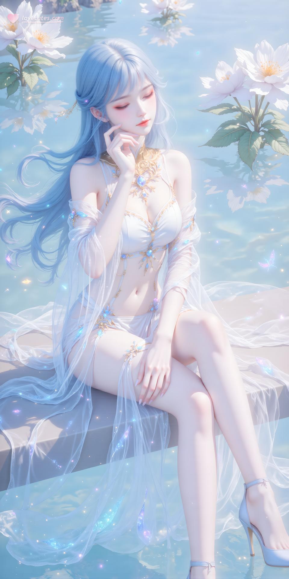 AI Generated Anime Girl - Tang Wutong váy trắng bên nước 24P