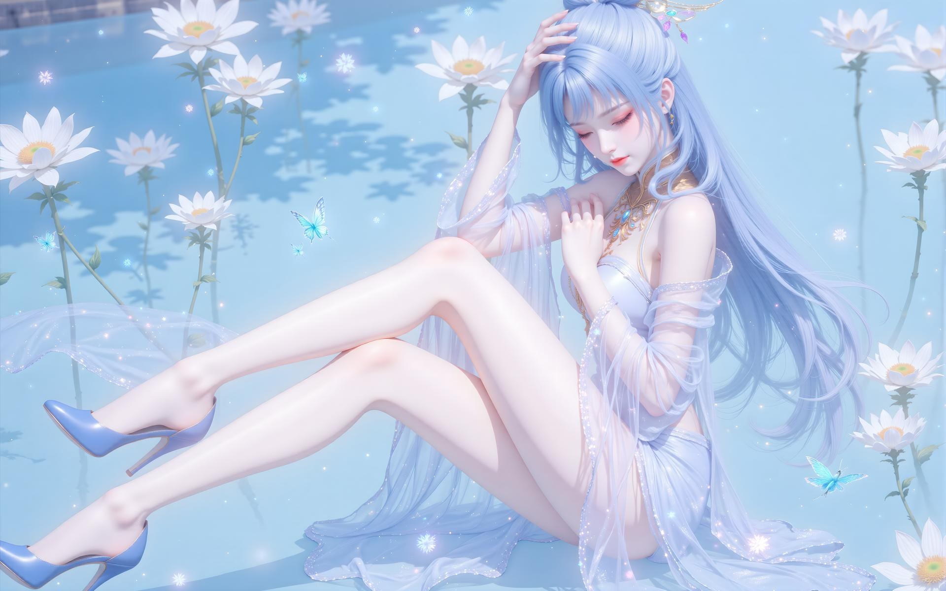 AI Generated Anime Girl - Tang Wutong váy trắng bên nước 24P