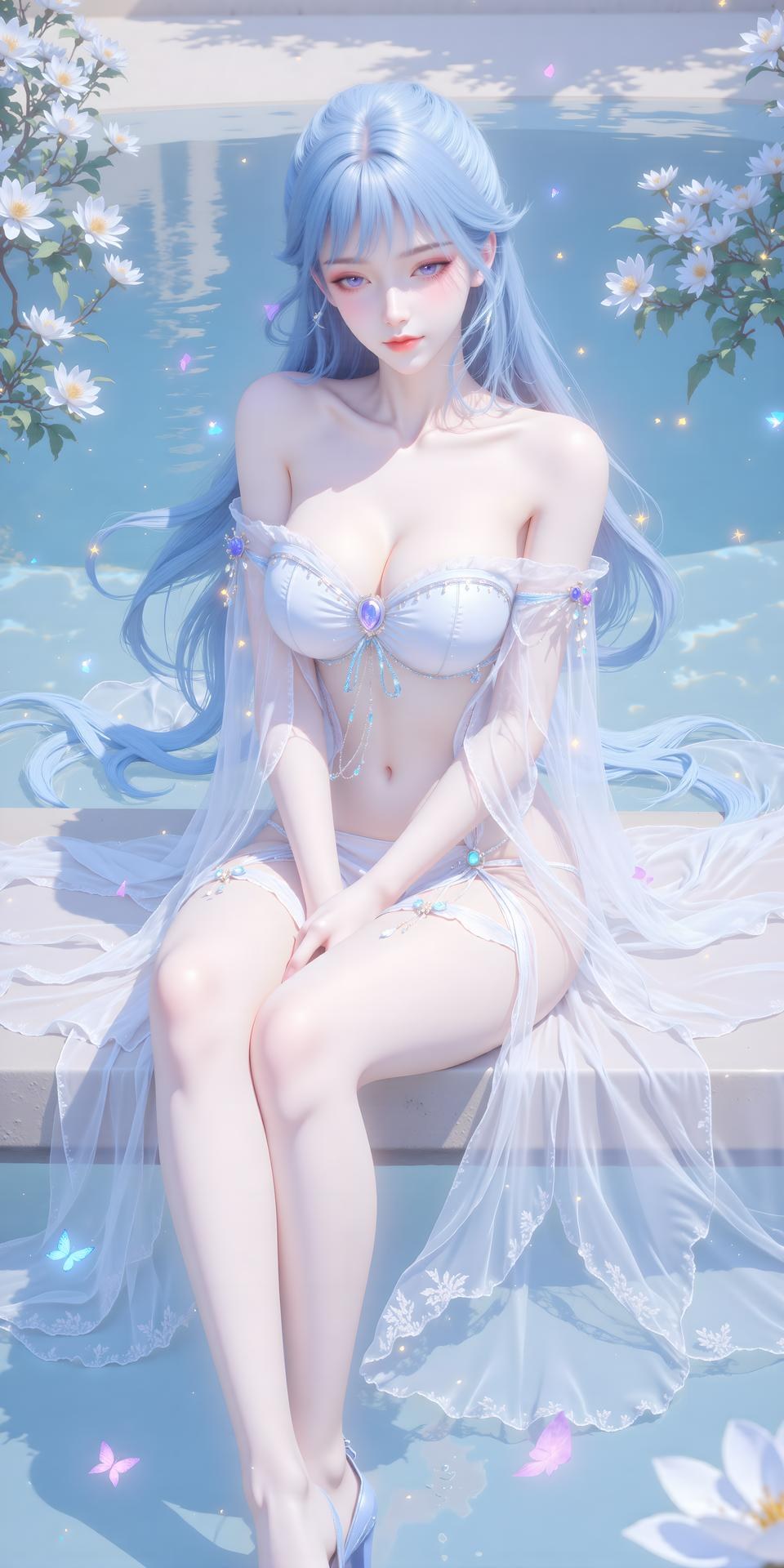 AI Generated Anime Girl - Tang Wutong váy trắng bên nước 24P