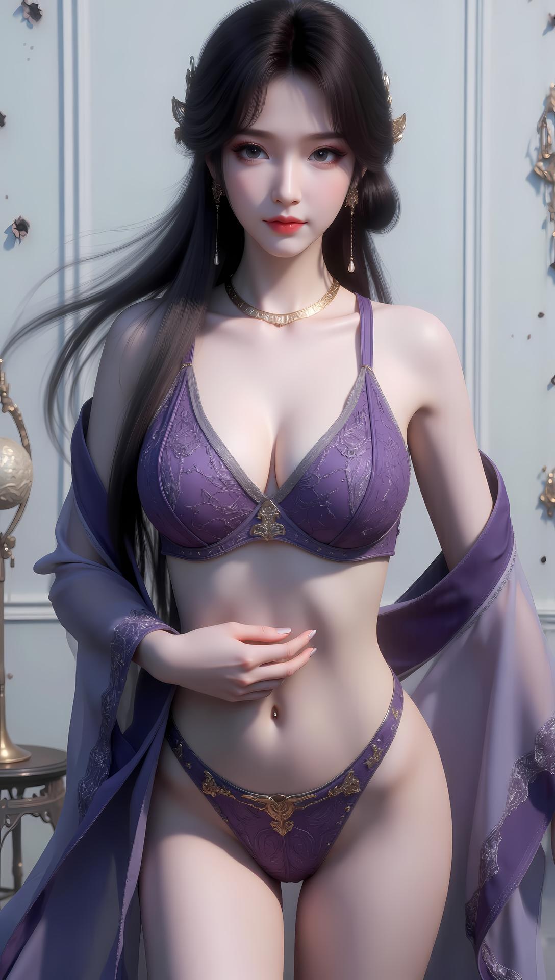 AI Generated Anime Girl - 梅凝 赤紫ランジェリー水着画像集 83P
