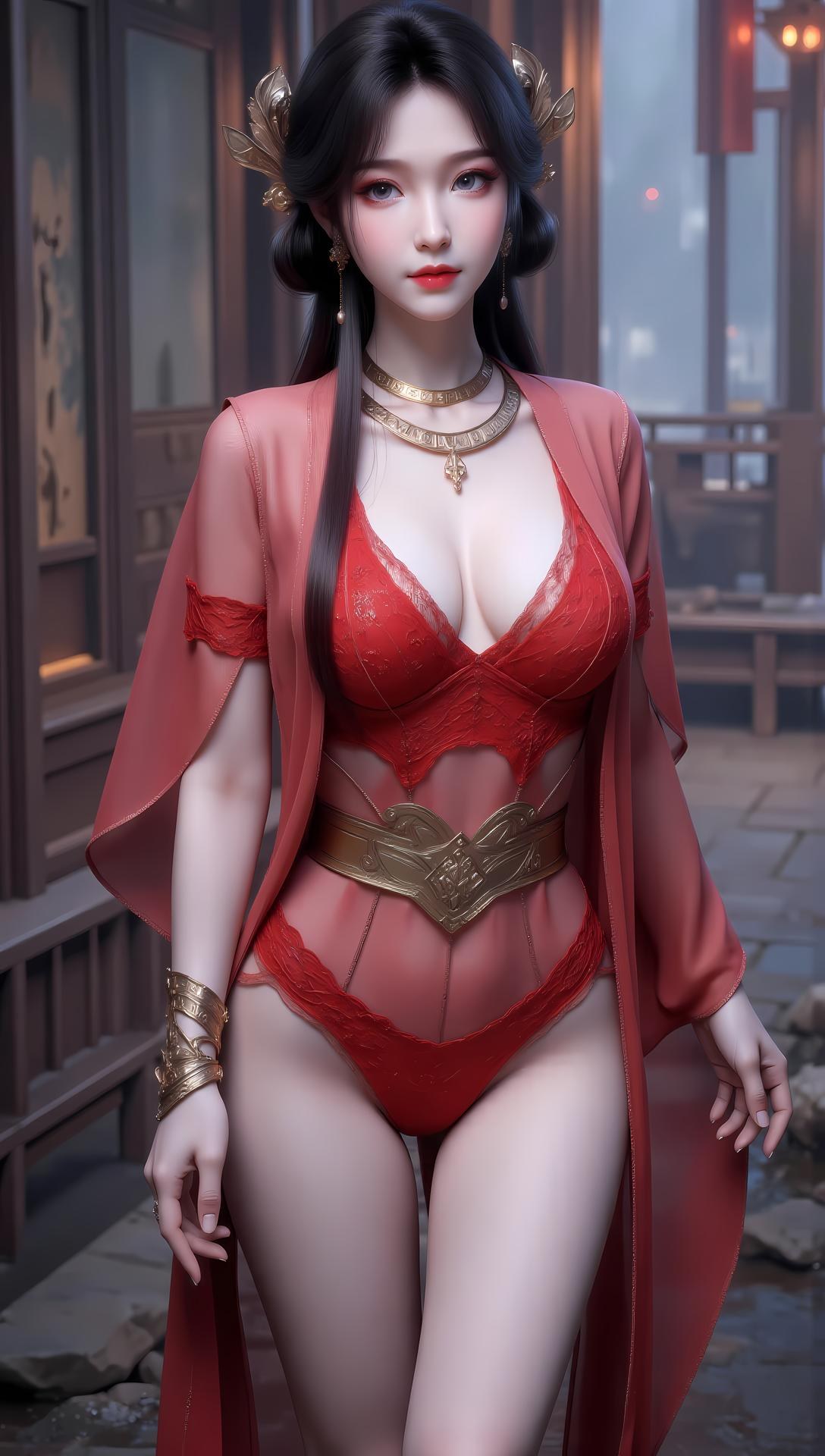AI Generated Anime Girl - 梅凝 赤紫ランジェリー水着画像集 83P