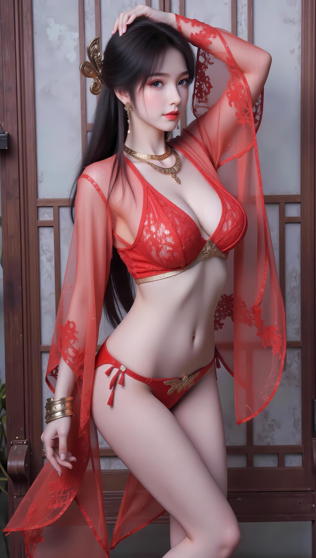 AI Generated Anime Girl - 梅凝 赤紫ランジェリー水着画像集 83P