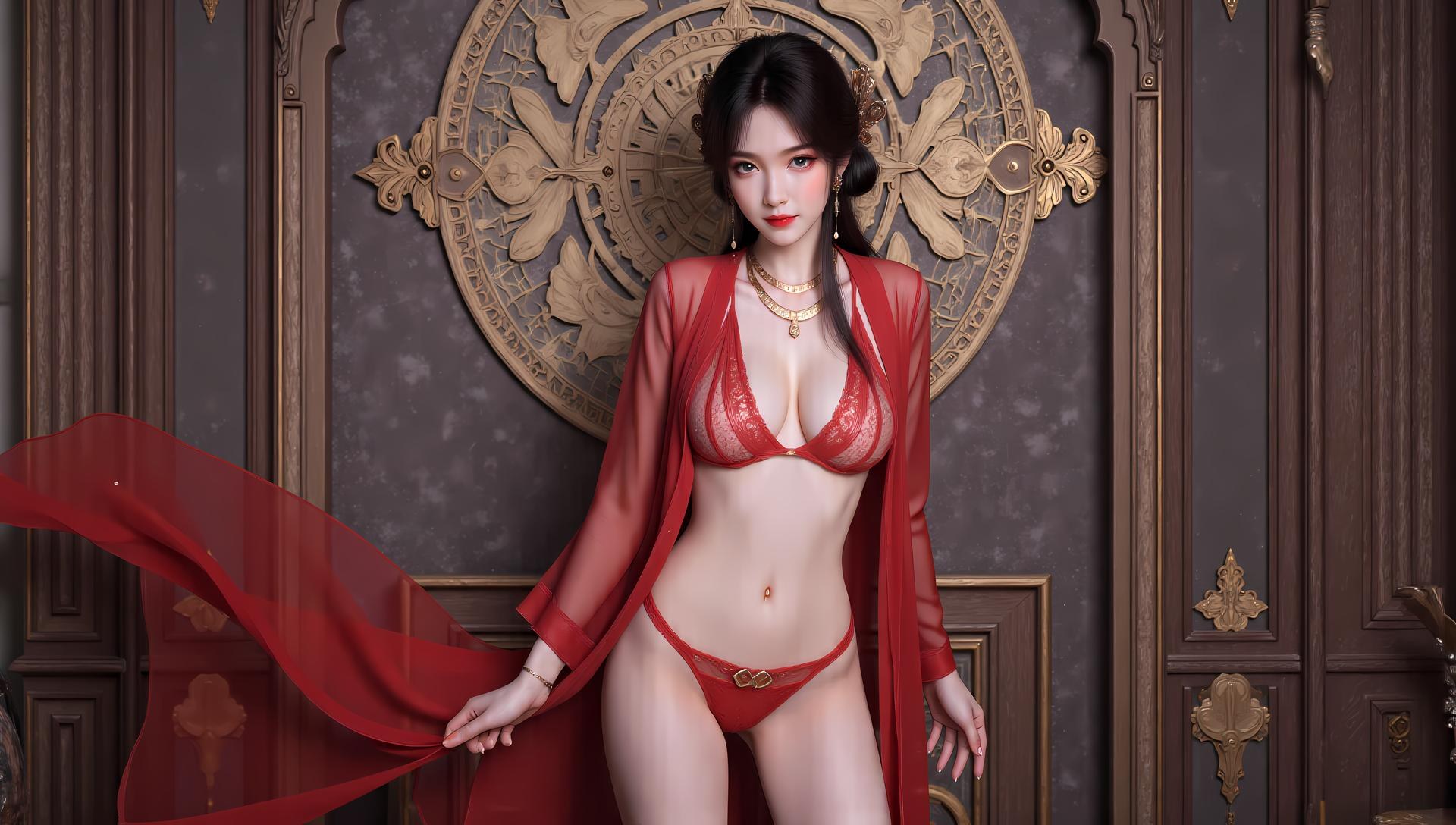AI Generated Anime Girl - 梅凝：红紫蕾丝内衣泳装写真 83P
