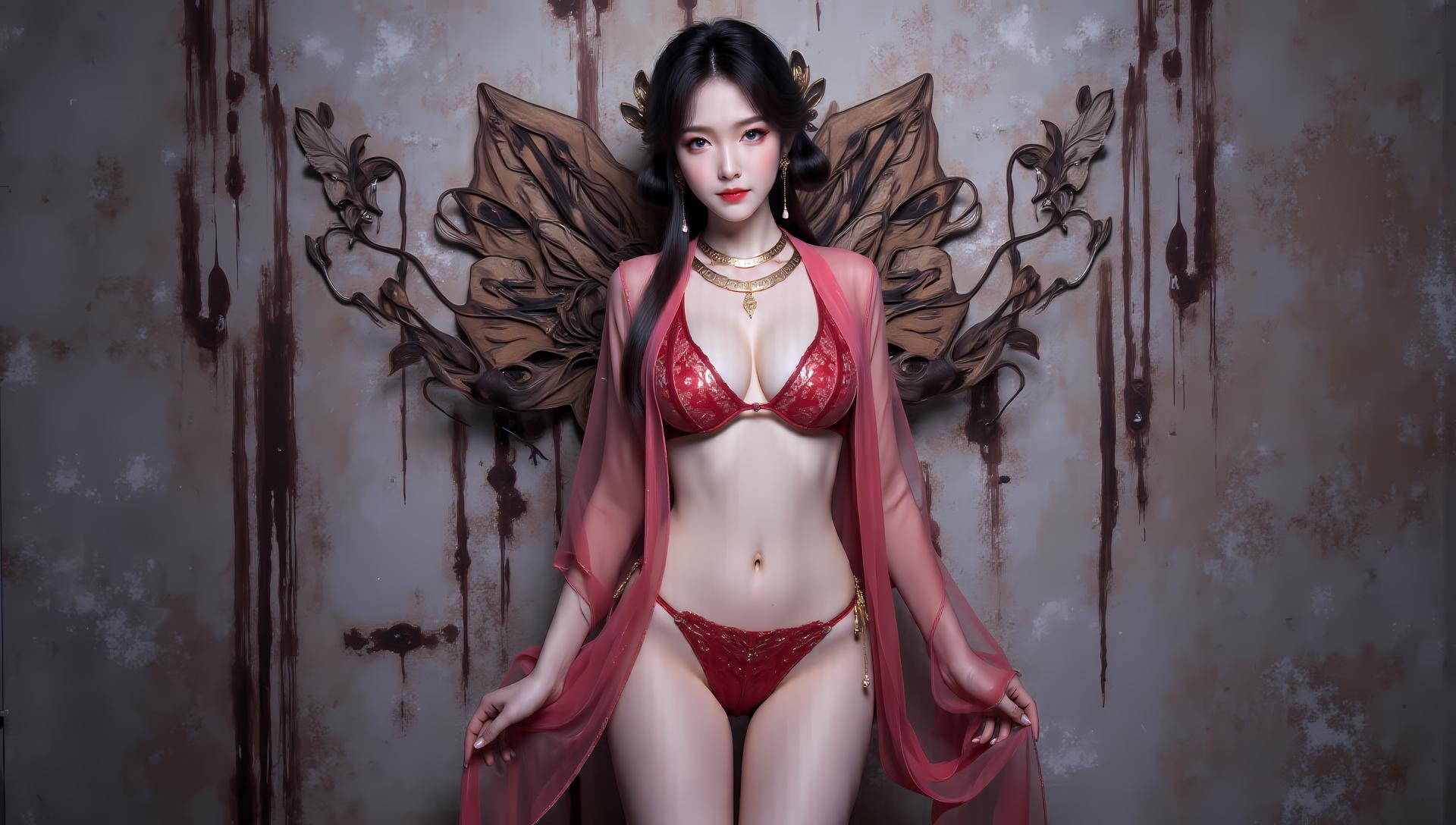 AI Generated Anime Girl - Mei Ning nội y ren đỏ tím áo tắm 83P