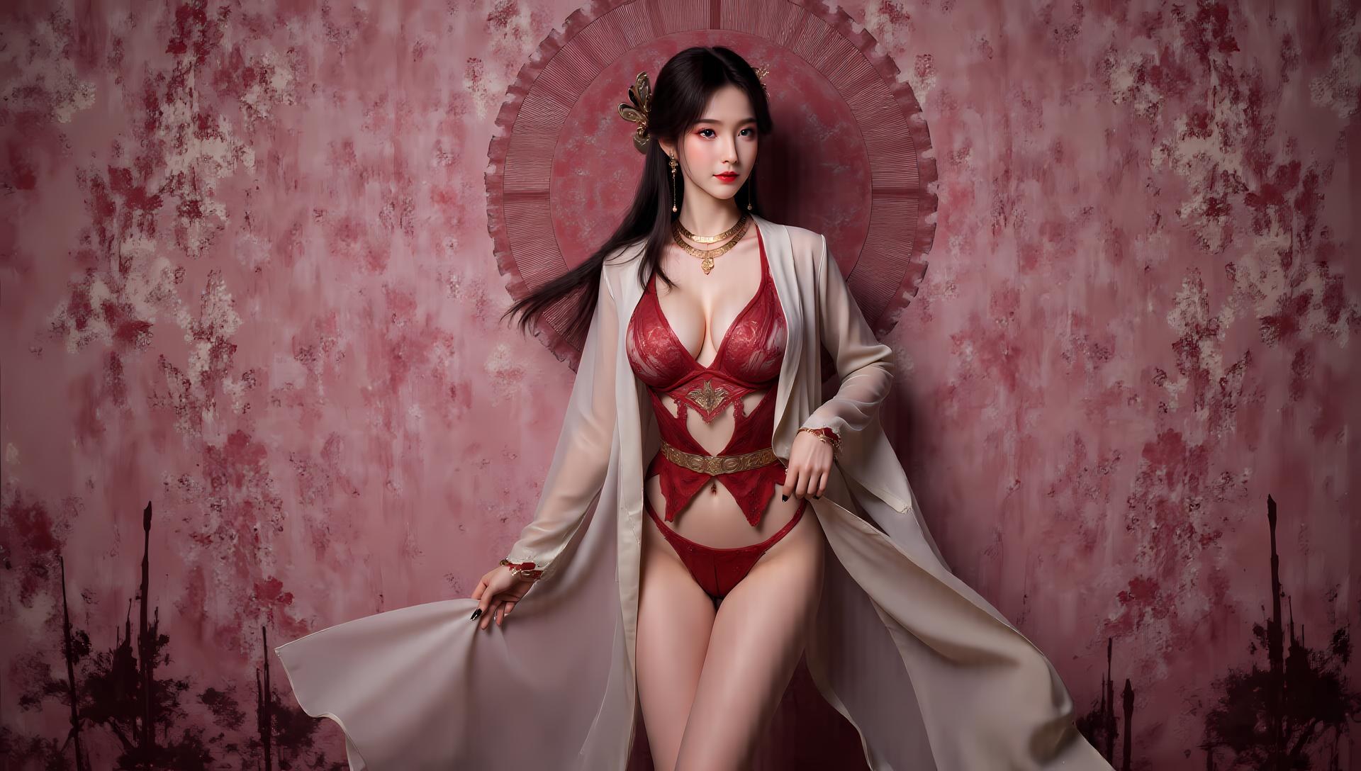 AI Generated Anime Girl - Mei Ning nội y ren đỏ tím áo tắm 83P