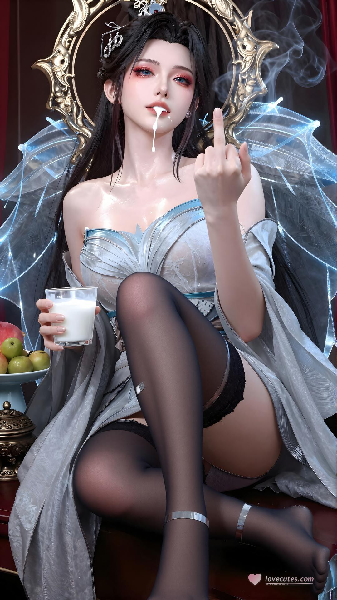 AI Generated Anime Girl - Qing Xianzi Blue Veil Black Stockings 59P