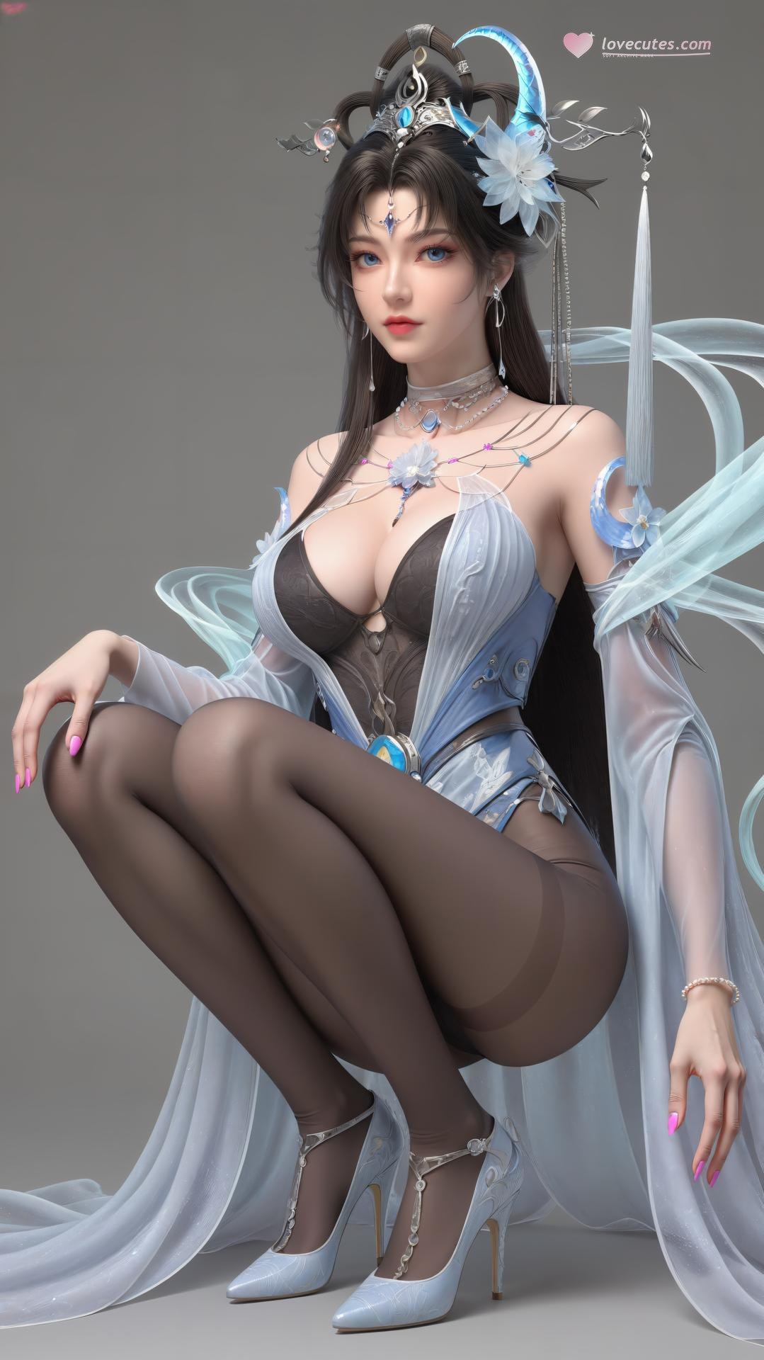 AI Generated Anime Girl - パーフェクトワールド邀月公主 白青仙女ドレス湖畔白スト画像集 上篇 250P