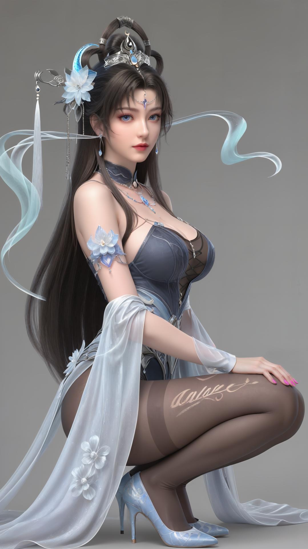 AI Generated Anime Girl - パーフェクトワールド邀月公主 白青仙女ドレス湖畔白スト画像集 上篇 250P