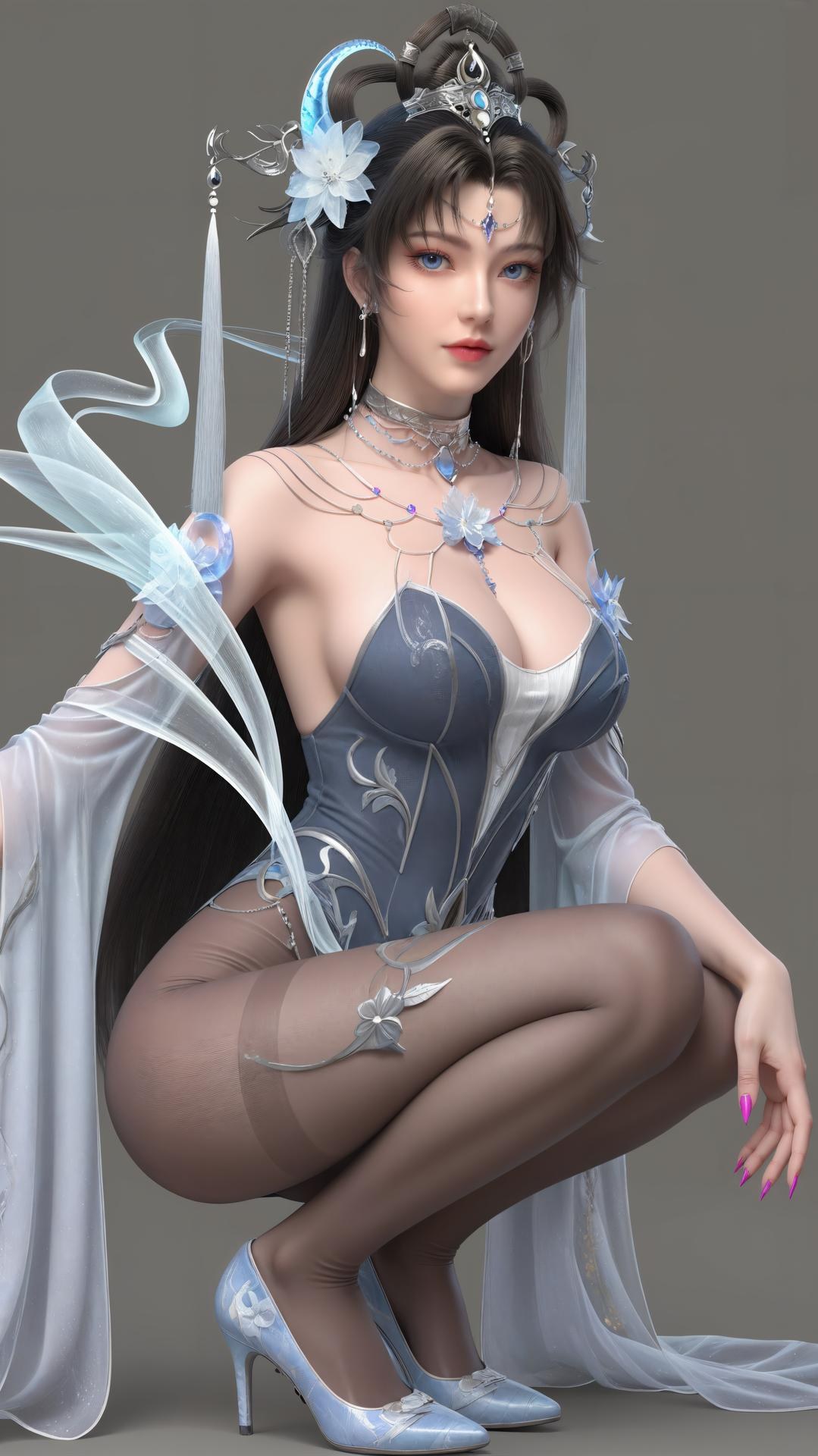 AI Generated Anime Girl - パーフェクトワールド邀月公主 白青仙女ドレス湖畔白スト画像集 上篇 250P