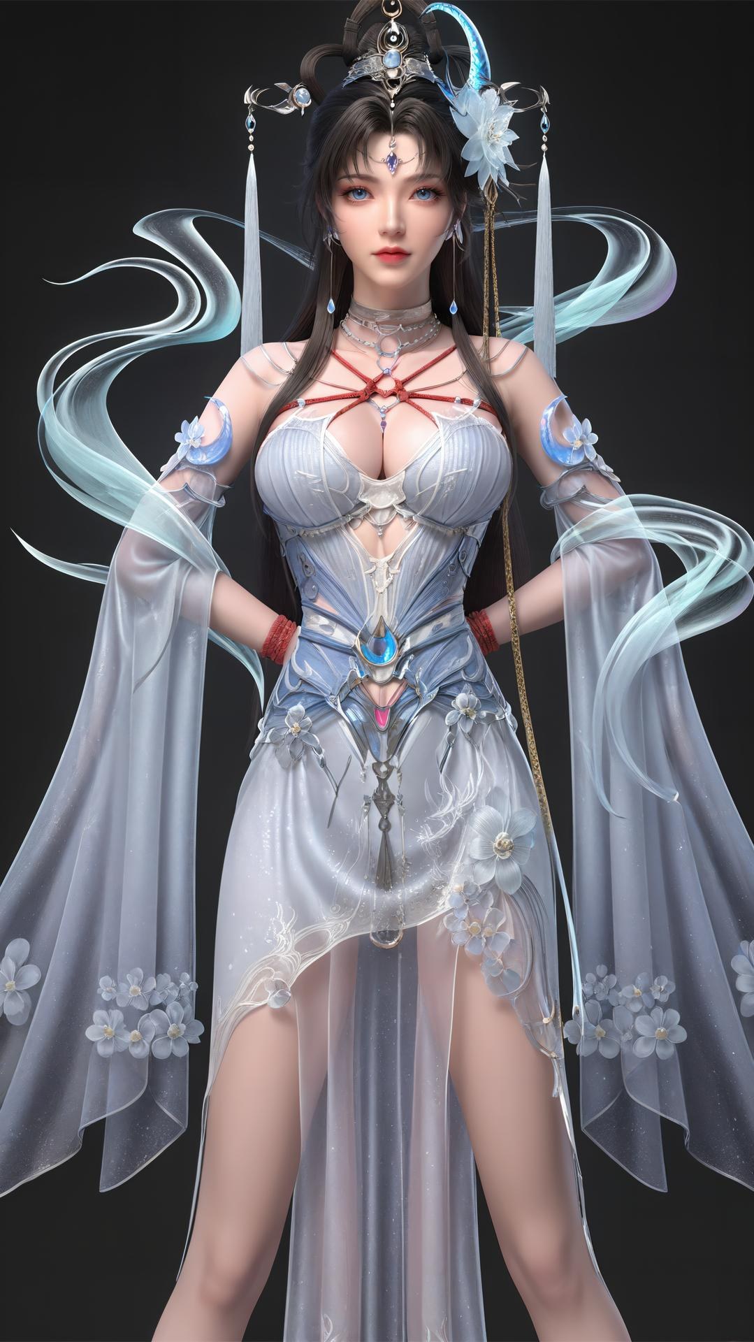 AI Generated Anime Girl - パーフェクトワールド邀月公主 白青仙女ドレス湖畔白スト画像集 上篇 250P