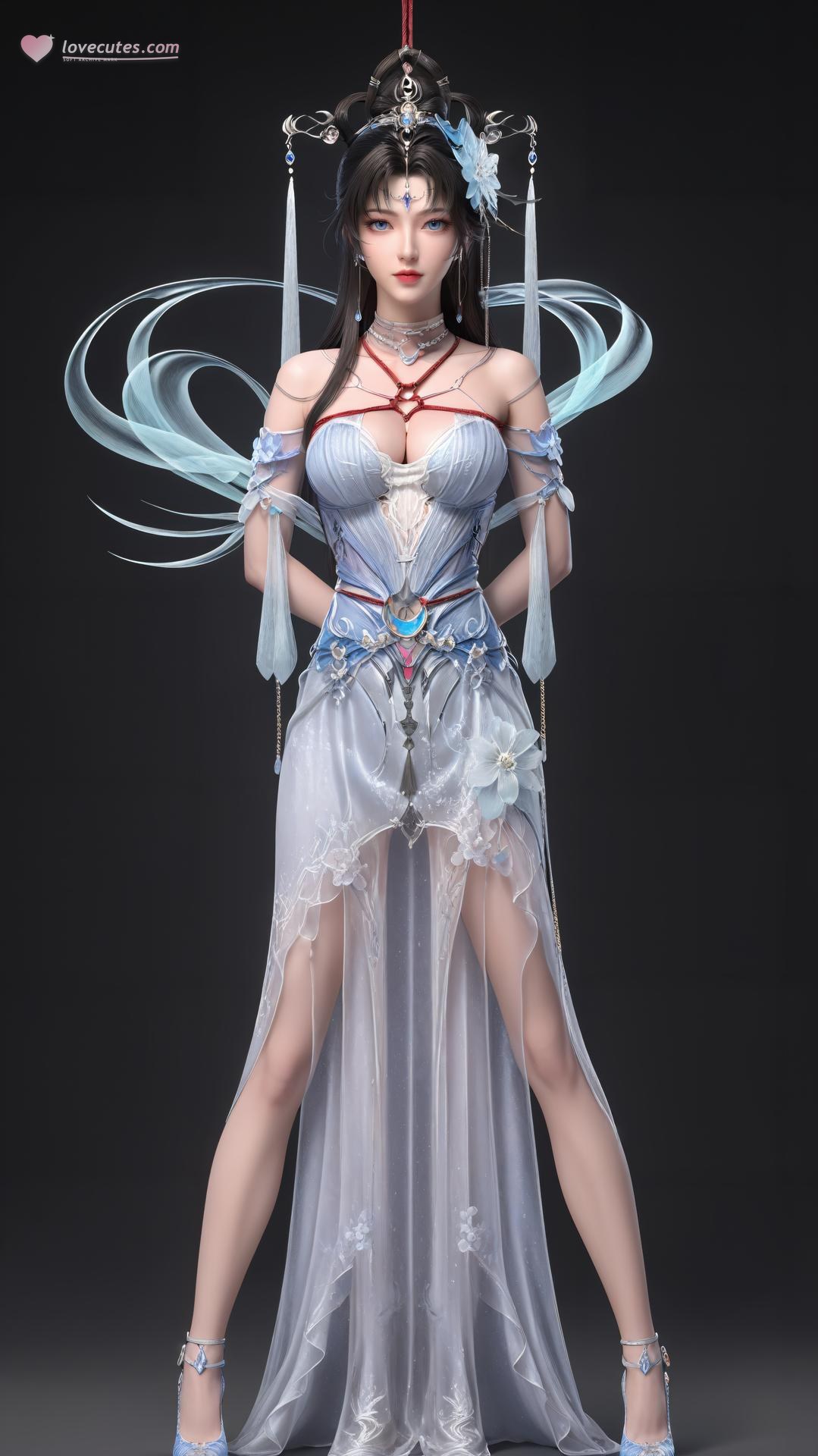 AI Generated Anime Girl - パーフェクトワールド邀月公主 白青仙女ドレス湖畔白スト画像集 上篇 250P