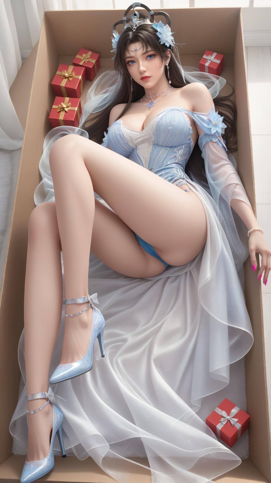 AI Generated Anime Girl - パーフェクトワールド邀月公主 白青仙女ドレス湖畔白スト画像集 上篇 250P