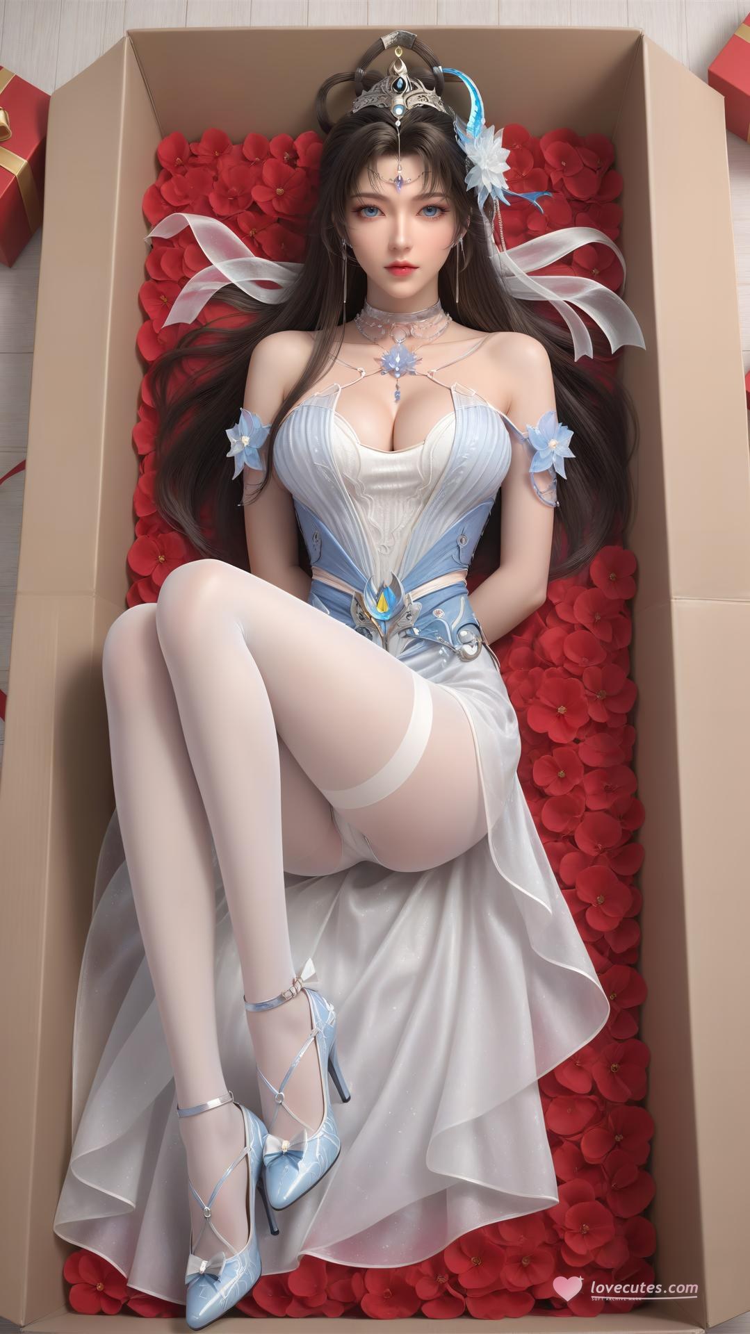 AI Generated Anime Girl - パーフェクトワールド邀月公主 白青仙女ドレス湖畔白スト画像集 上篇 250P