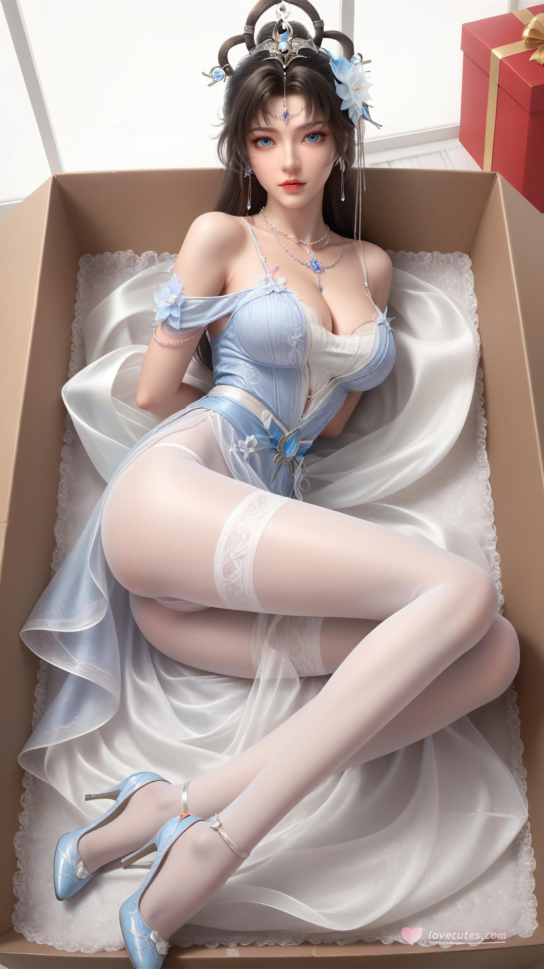AI Generated Anime Girl - パーフェクトワールド邀月公主 白青仙女ドレス湖畔白スト画像集 上篇 250P
