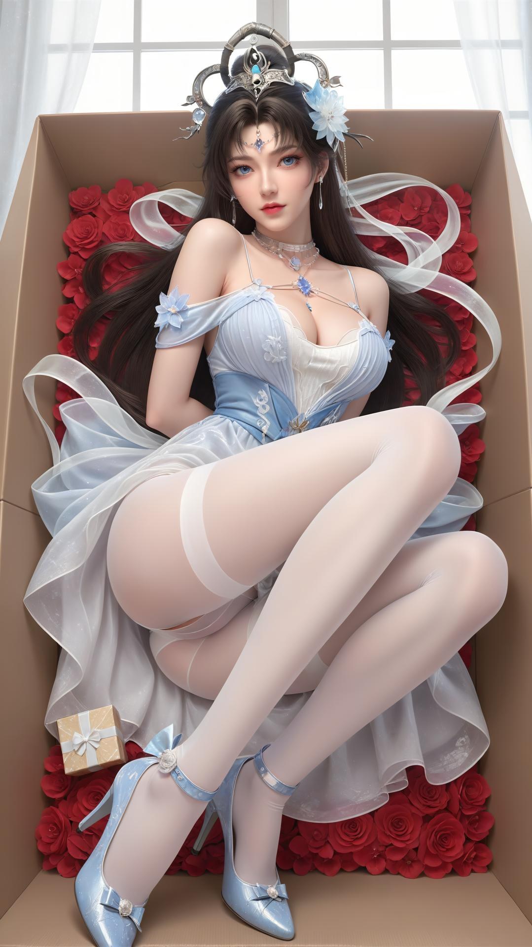 AI Generated Anime Girl - パーフェクトワールド邀月公主 白青仙女ドレス湖畔白スト画像集 上篇 250P