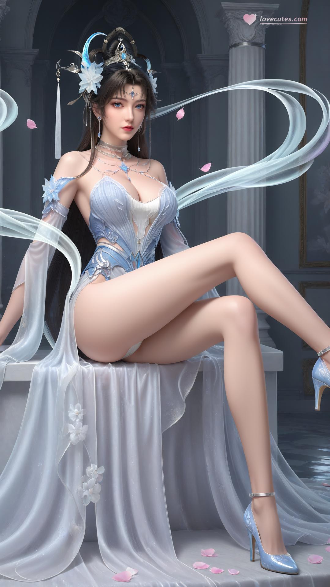 AI Generated Anime Girl - パーフェクトワールド邀月公主 白青仙女ドレス湖畔白スト画像集 上篇 250P